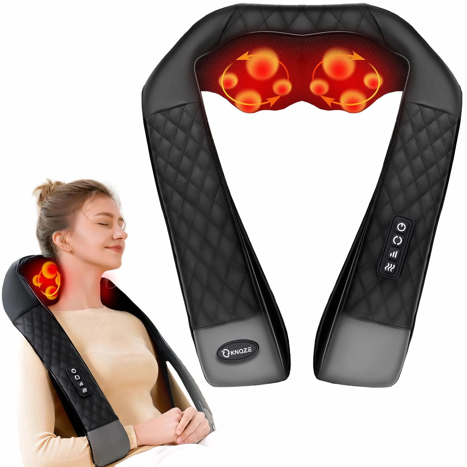 KNQZE® Massaggiatore cervicale, 2026 Shiatsu 4D massaggiatore schiena e collo, Massaggio collo 4D con impastamento del tessuto profondo, Alleviare la fatica, Regalo donna uomo mamma