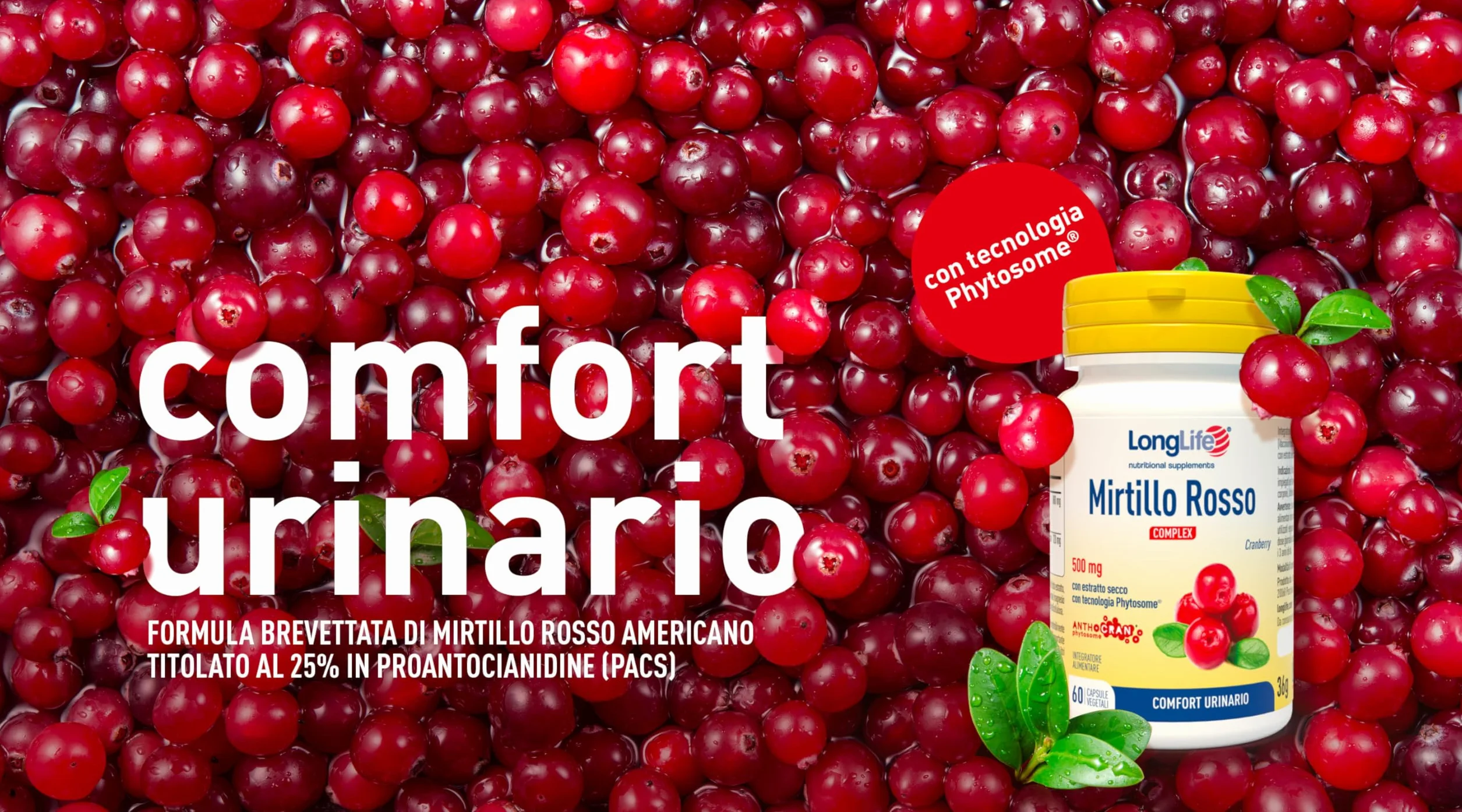 LongLife® Mirtillo Rosso Complex | Comfort urinario | Funzione depurativa e antiossidante | 1 mese di trattamento | Vegano e senza glutine