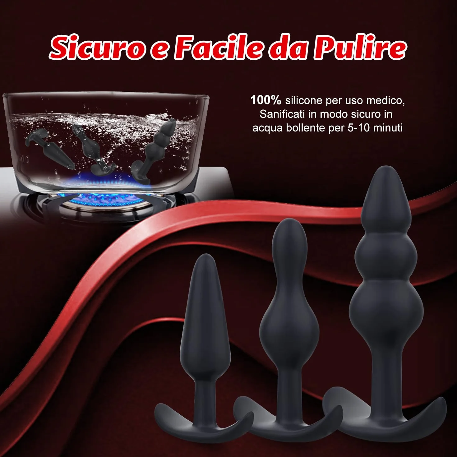 3PCS Plug Analesex Kit Sex Toys Sessuali per Donna Uomini Plug Anale-dilatatore Donna Uomo Dildo Anale Plug Butt Plug Anali Silicone Giocattoli Sexytoysys Donne Uomo Coppia Dilatatori Anali SexToy