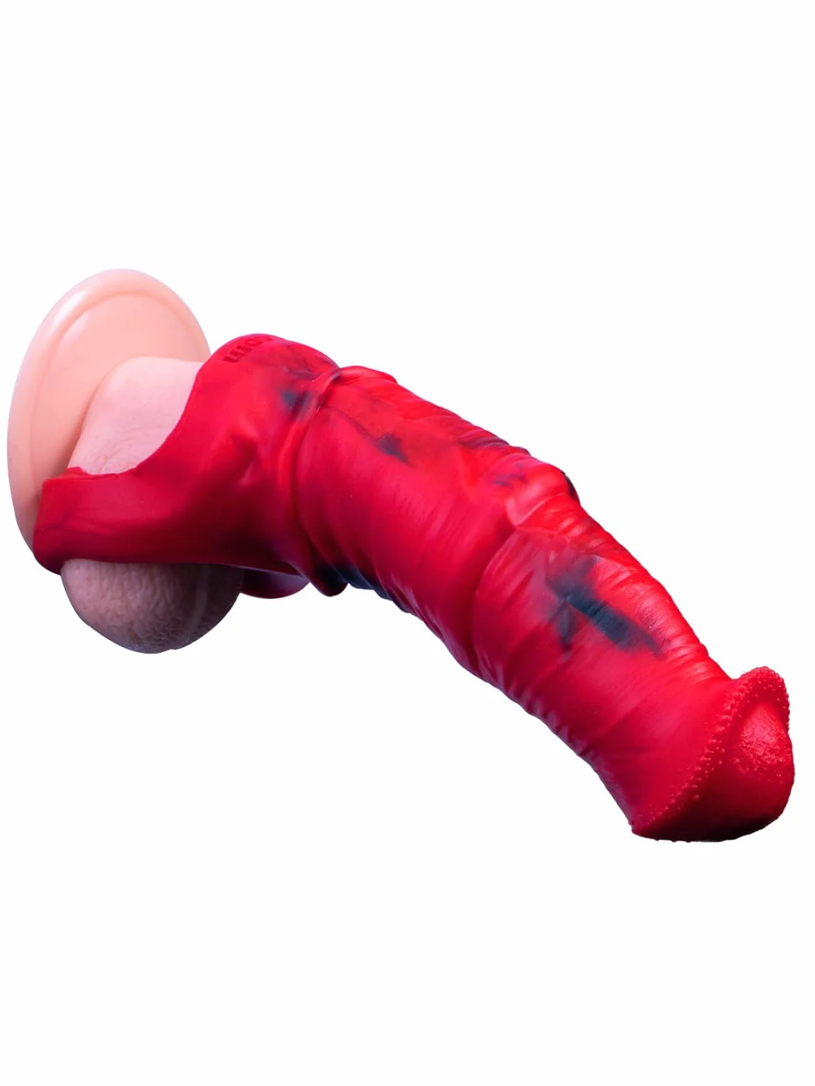 Guaina di estensione in silicone a forma di cavallo per pene maschile con fibbia estensibile per aumentare la lunghezza e la circonferenza (rosso)