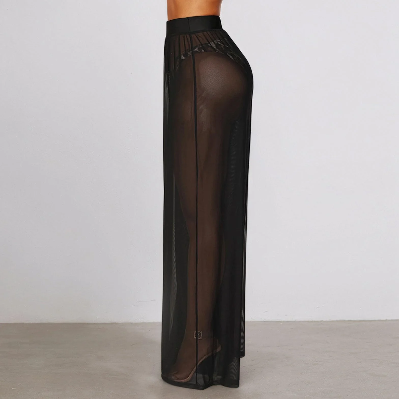 Straight Leg Leggings da donna in rete trasparente, pantaloni da yoga elasticizzati a gamba larga