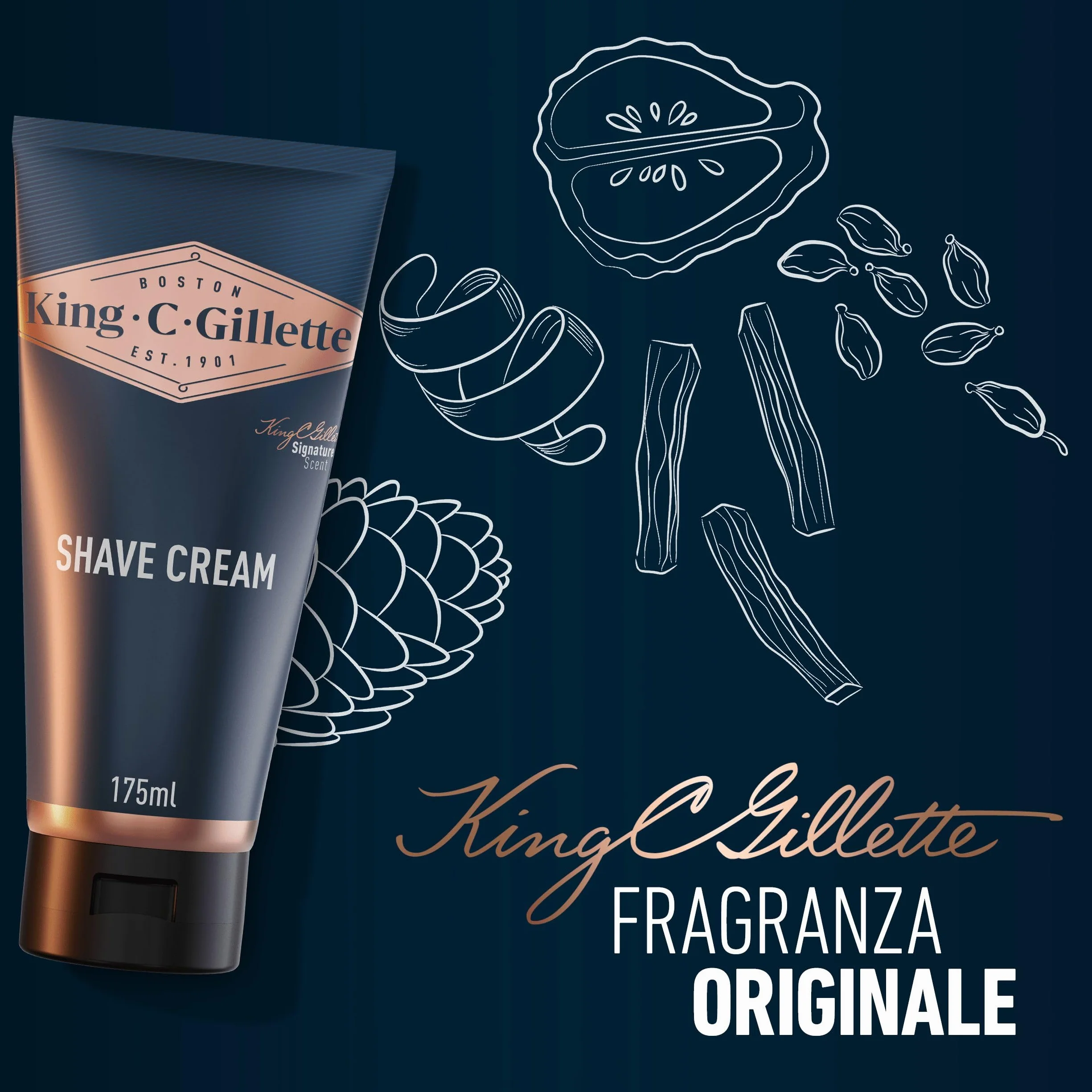 King C. Gillette Crema da Barba Originale 175ml Uomo Idratante Pelli Sensibili