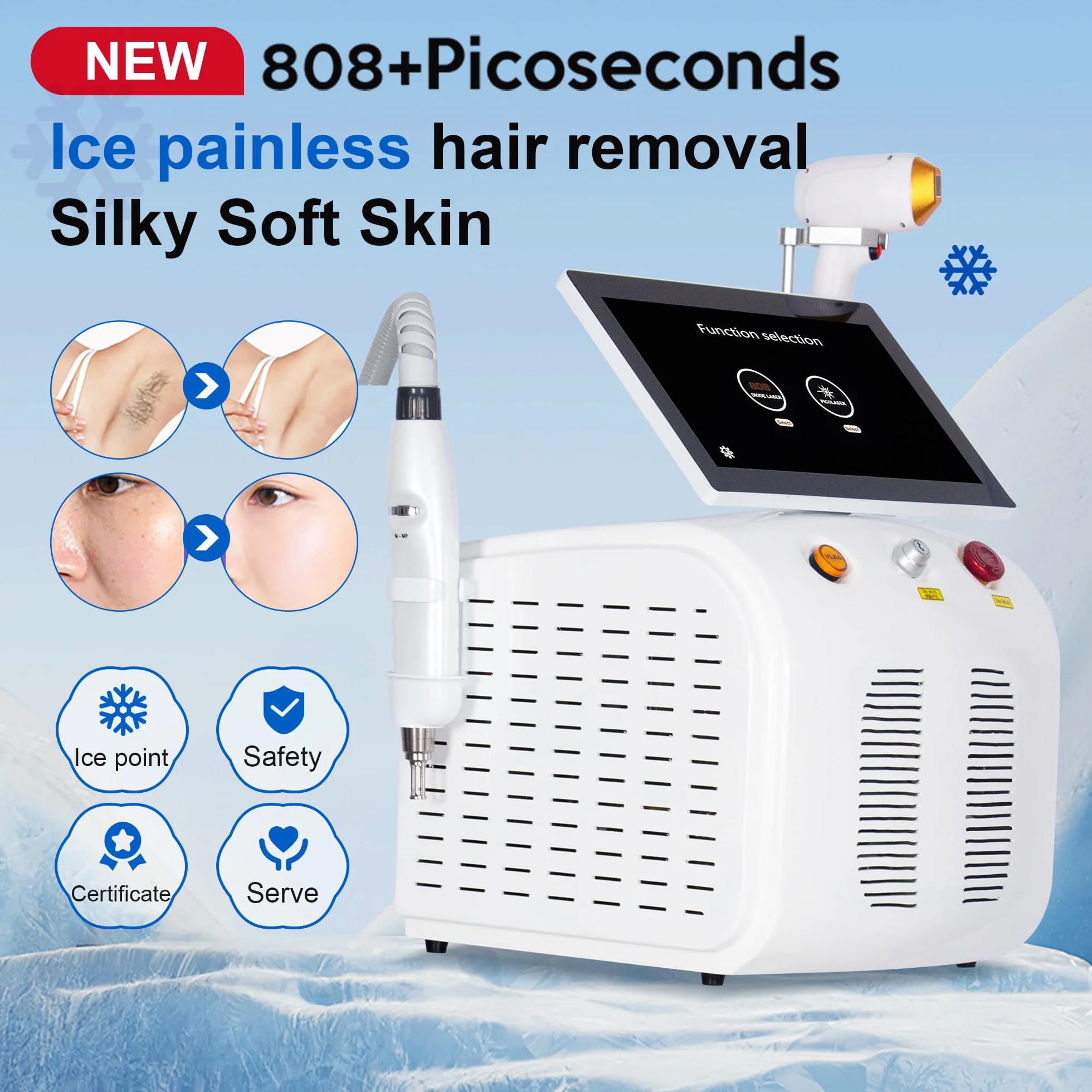 2 in 1 808nm professional diodo laser depilatore punto di congelamento depilazione + picosecondi laser rimozione del tatuaggio, Adatto per centri benessere, Bianco