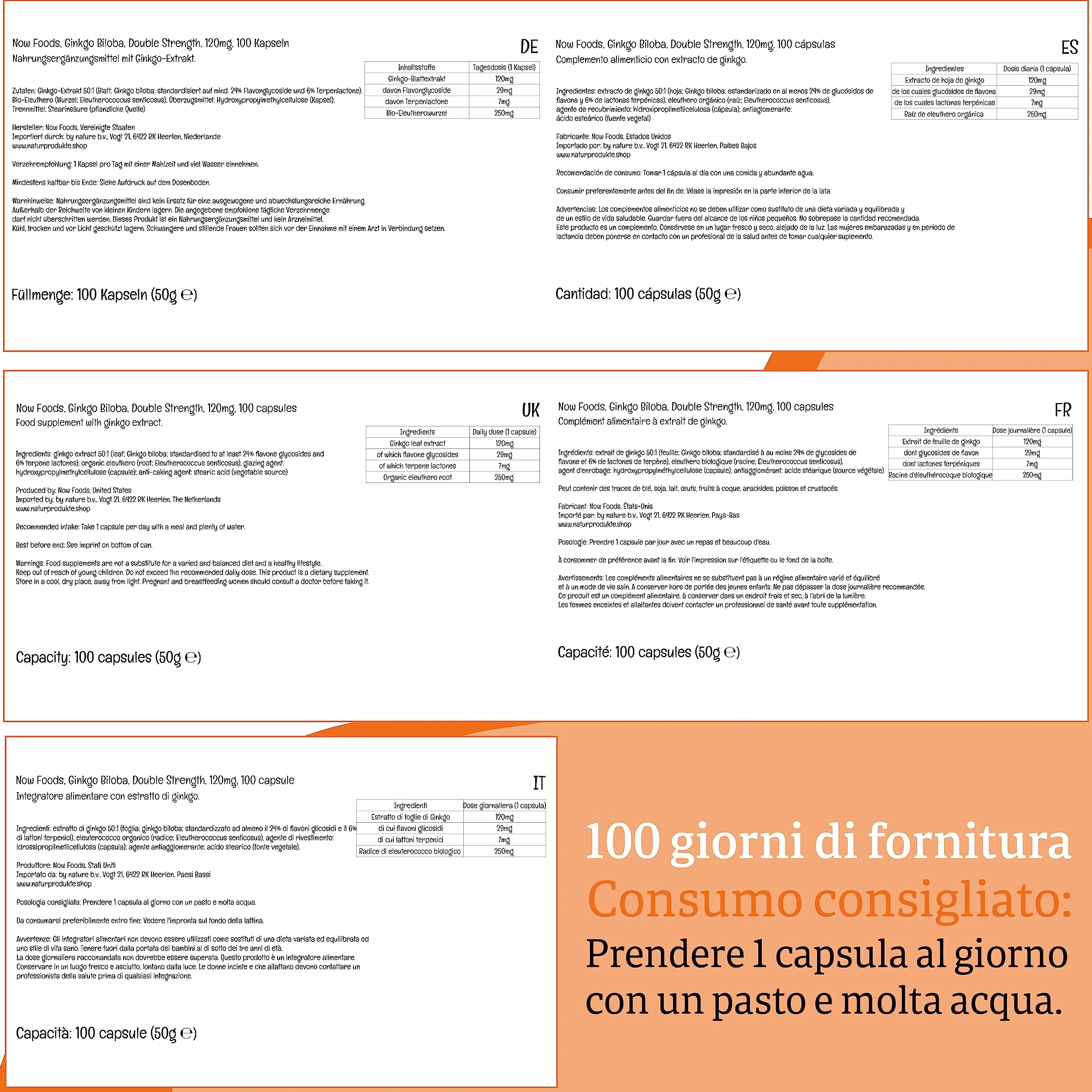 Now Foods, Double Strength Ginkgo Biloba, 120mg, 100 Capsule vegane, Testato in Laboratorio, Senza Soia, Senza Glutine, Vegetariano, Non-GMO