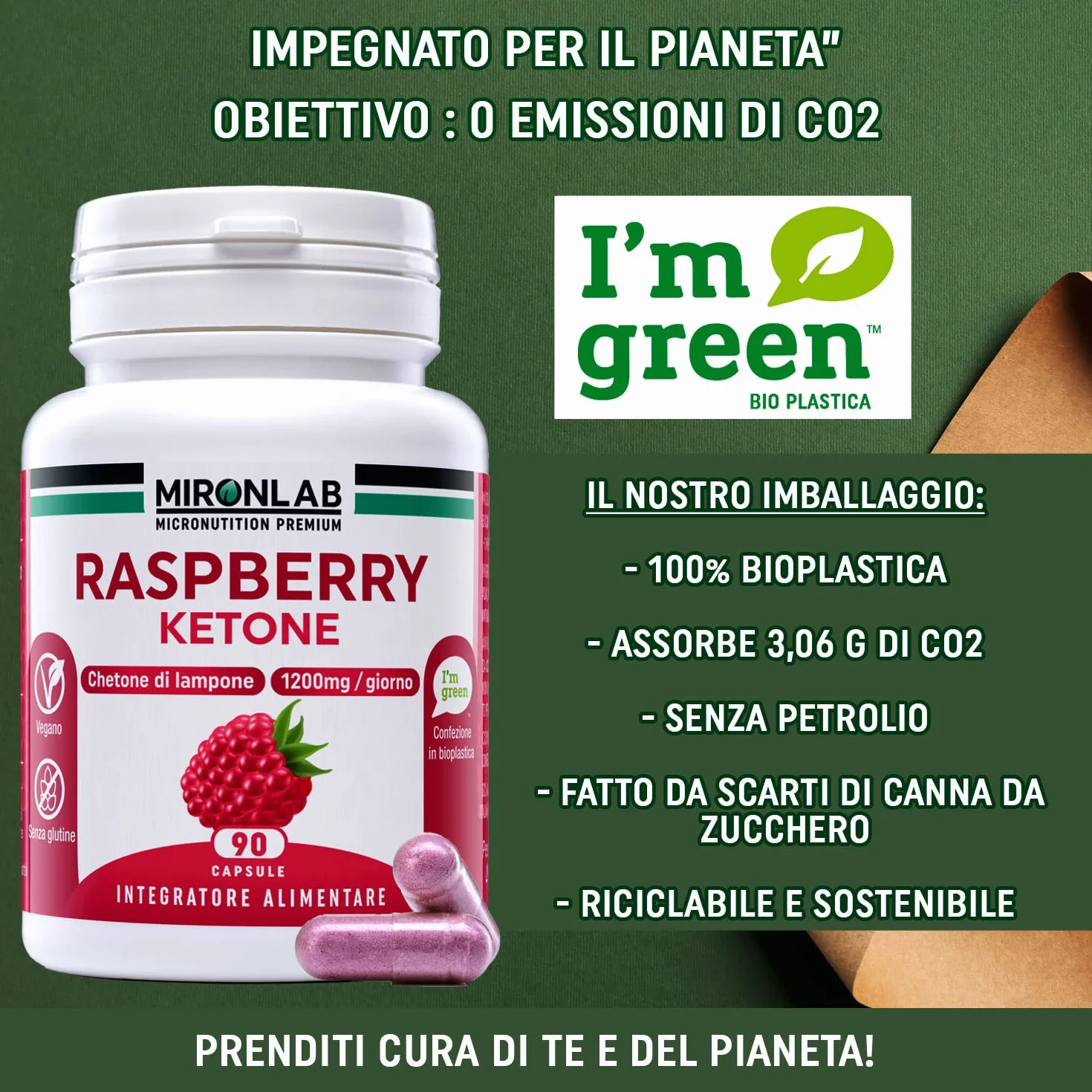 MIRONLAB Raspberry Ketone Pure 1200mg 90 Capsule - Alto dosaggio Chetoni di Lampone per Gestione Peso