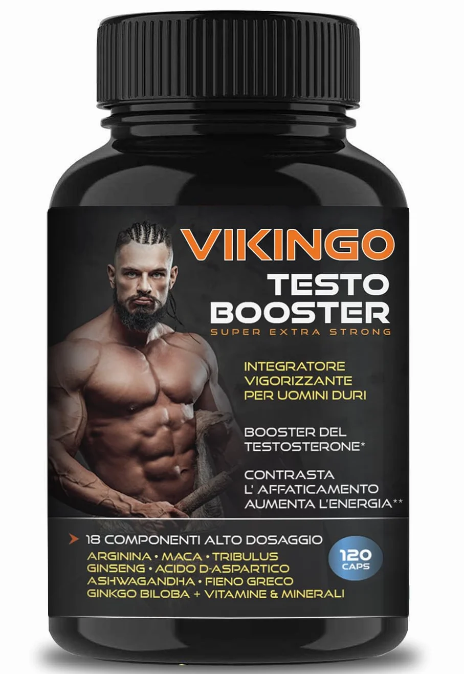 Testosterone Uomo, Massa Muscolare, VIKINGO 120 Testosterone Booster Stimolante Uomo - Integratore Energia con Maca, Tribulus, Ashwagandha, Arginina, Ginkgo Biloba, Fieno Greco, Vitamine e Minerali