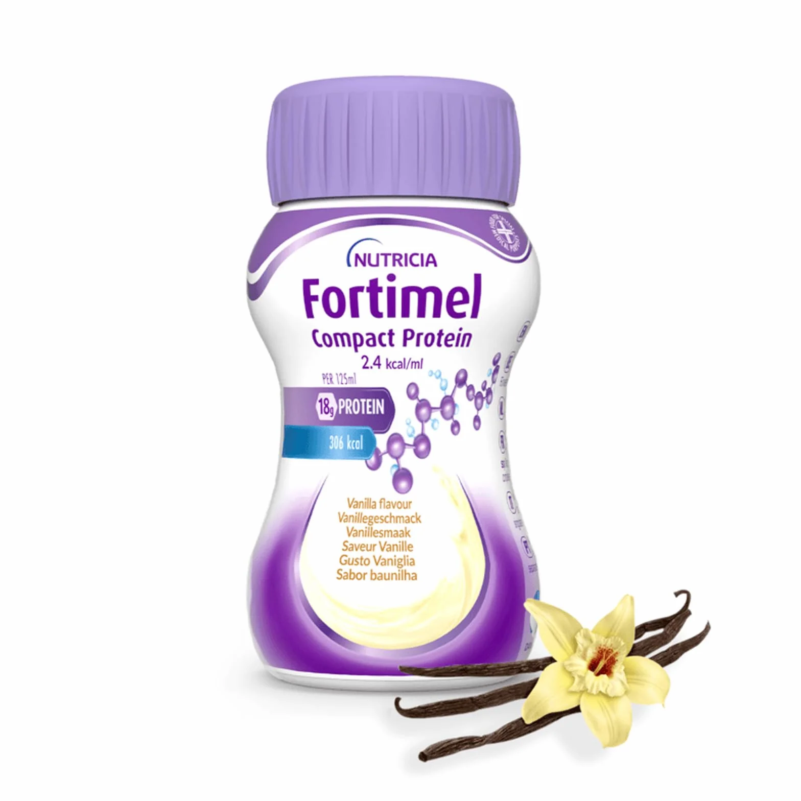 NUTRICIA FORTIMEL COMPACT PROTEIN - Supplemento Ipercalorico e Iperproteico Altamente Palatabile e Compatto, utile in caso di Malnutrizione, Alimento a Fini Medici Speciali, Gusto Vaniglia - 4 x 125ml
