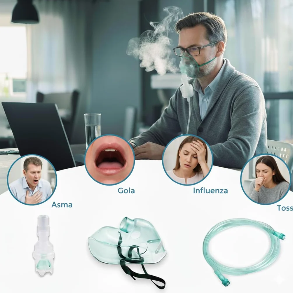 Kit Ricambi Universale per Aerosol con Maschera, Ampolla, Tubo 2 m, Filtro – Compatibile con Tutti i Modelli