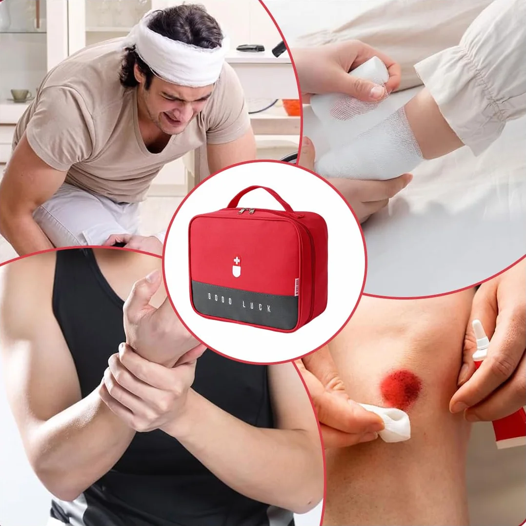 Kit Pronto Soccorso da Viaggio Portatile, 1 Pezzi, per Emergenze (Rosso) Borsa Vuota