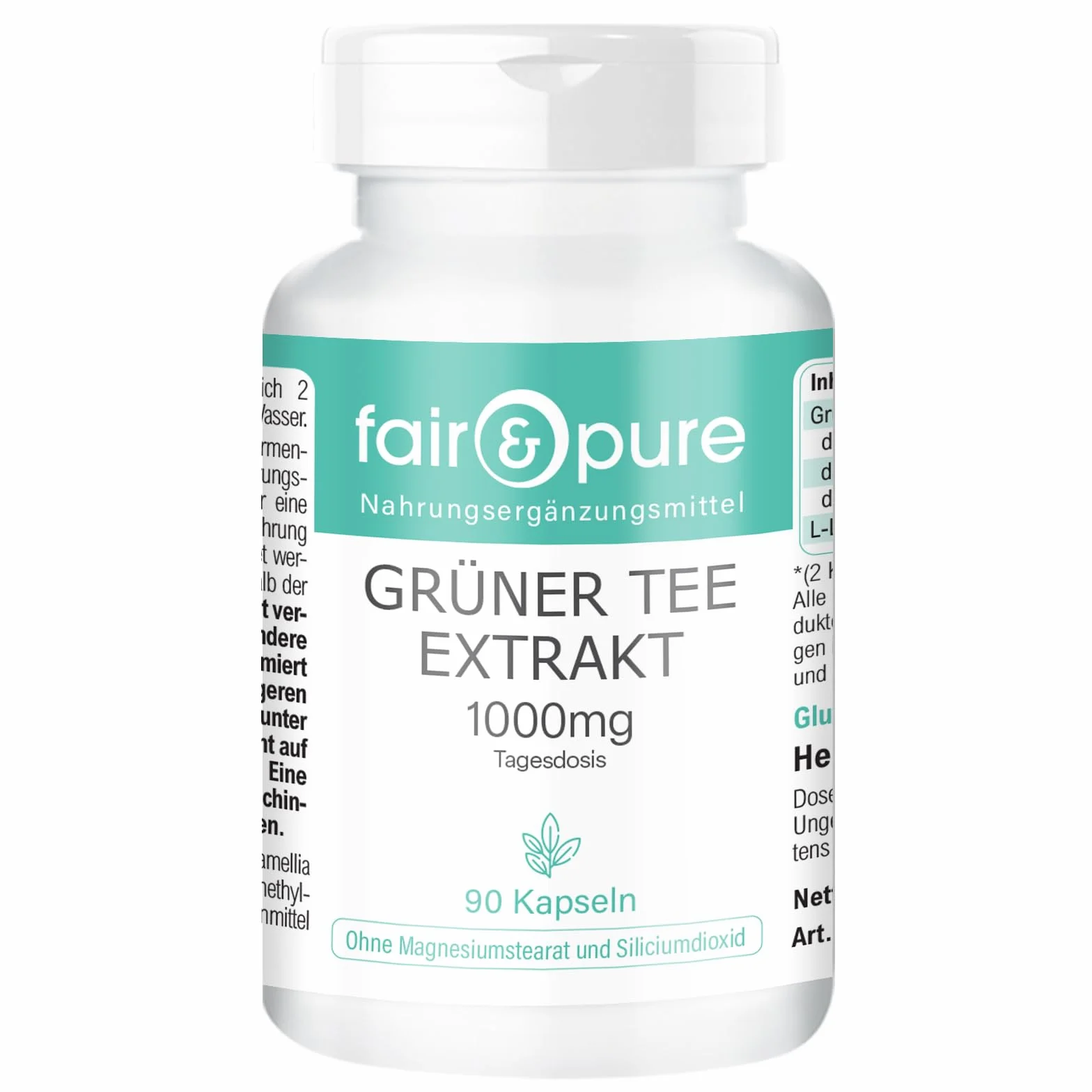 Fair & Pure® - Estratto di tè verde 1000 mg (Camilla sinensis) - 90 capsule - 50% polifenoli (tra cui EGCG) - vegano - senza magnesio stearato