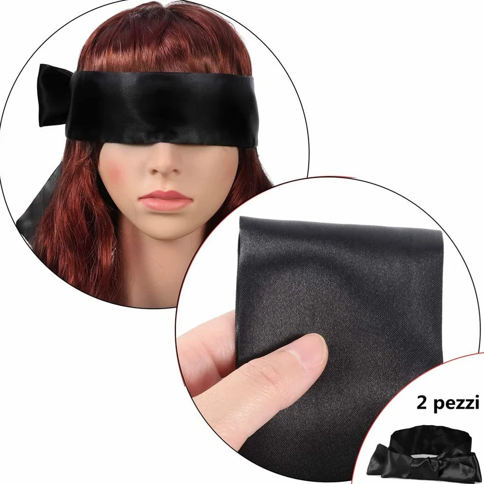 LATRAT 2 Pezzi Raso Benda per Occhi, Maschera Sonno Morbido Elegante Nero