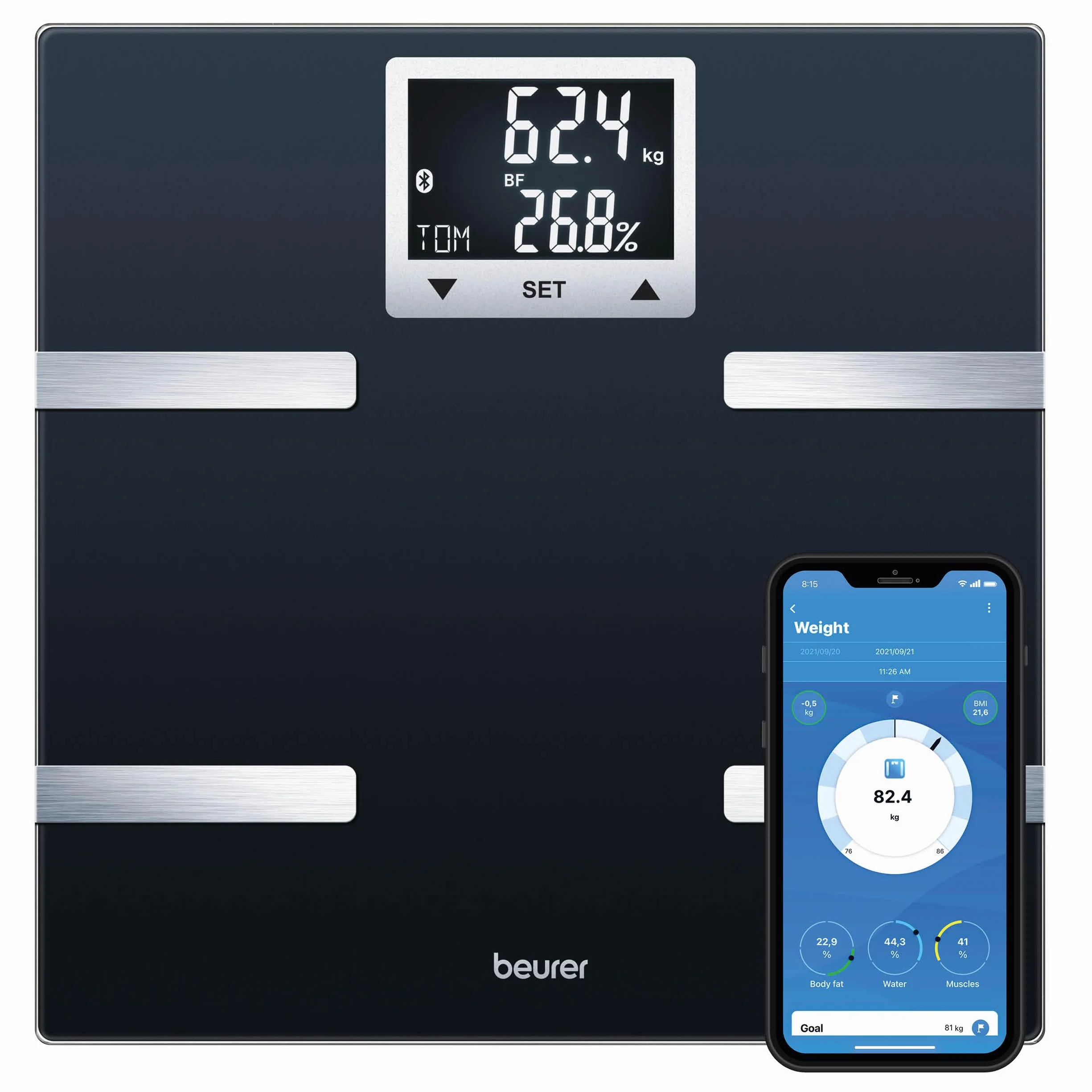 Beurer BF 720 Bilancia Diagnostica Bluetooth Peso Grasso Corporeo Muscolare AMR BMR Nero