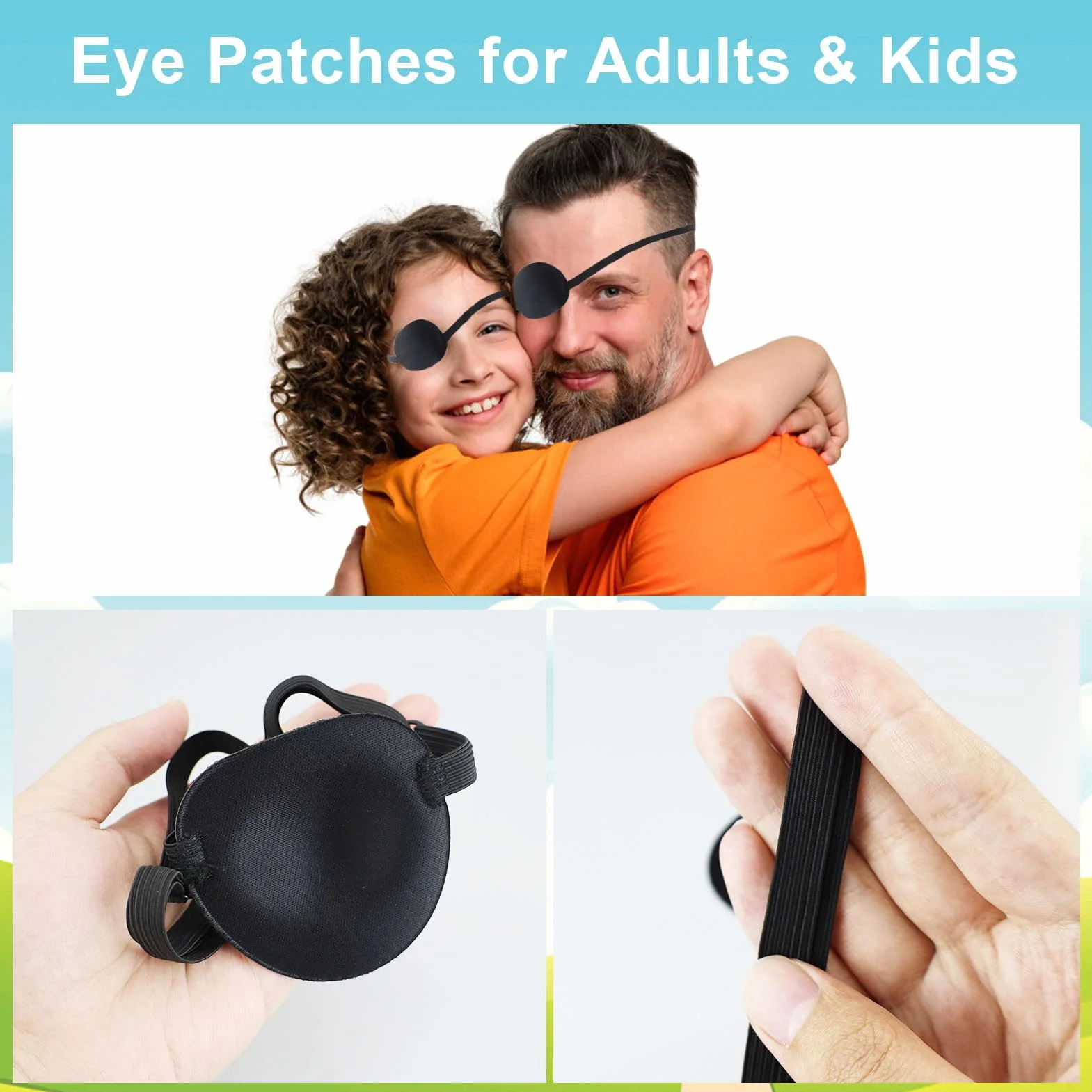 4 Pezzi lembi oculari per adulti e bambini, regolabile benda occhio, bende oculari per bambini nero, per occhi sinistro o destro, Allenamento della vista, uso quotidiano