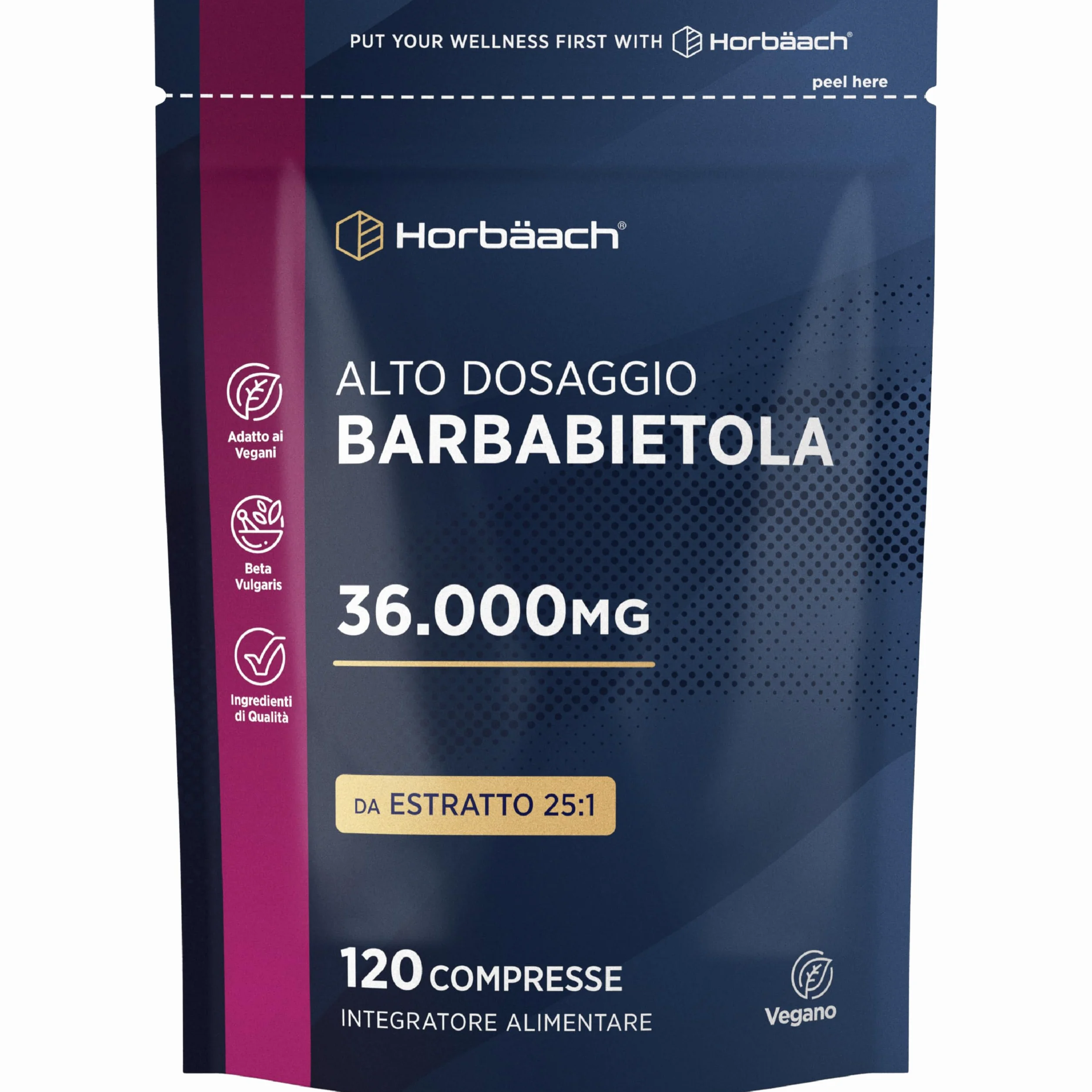 Horbaach Barbabietola Rossa Integratore 36.000mg Stimolatore Ossido Nitrico 120 Compresse Vegane