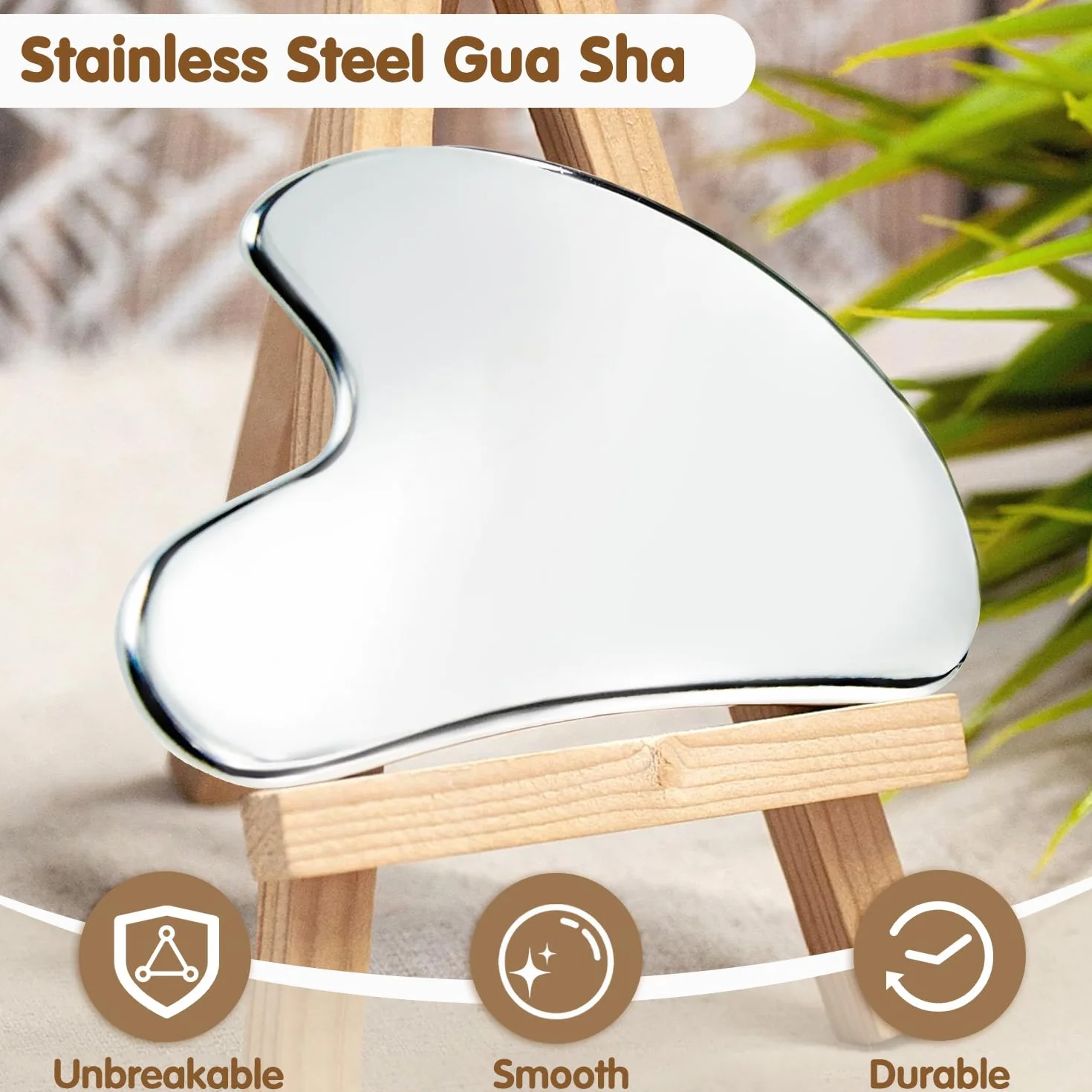 Flagest Gua Sha in Acciaio Inossidabile - Strumento per Massaggio Viso e Corpo, Antirughe e Riduce il Gonfiore (Argento)