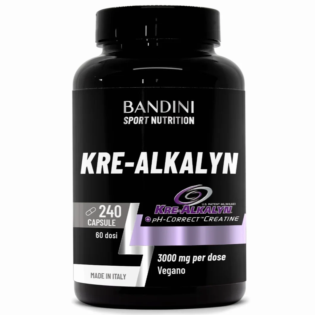 Bandini® Kre-Alkalyn® 240 capsule (Scorta per 2 Mesi) - Creatina Alcalina Tamponata per Allenamento Intenso, Sport, Palestra e Pre Post Workout - A base di Creatine Monoidrato - 100% Vegan