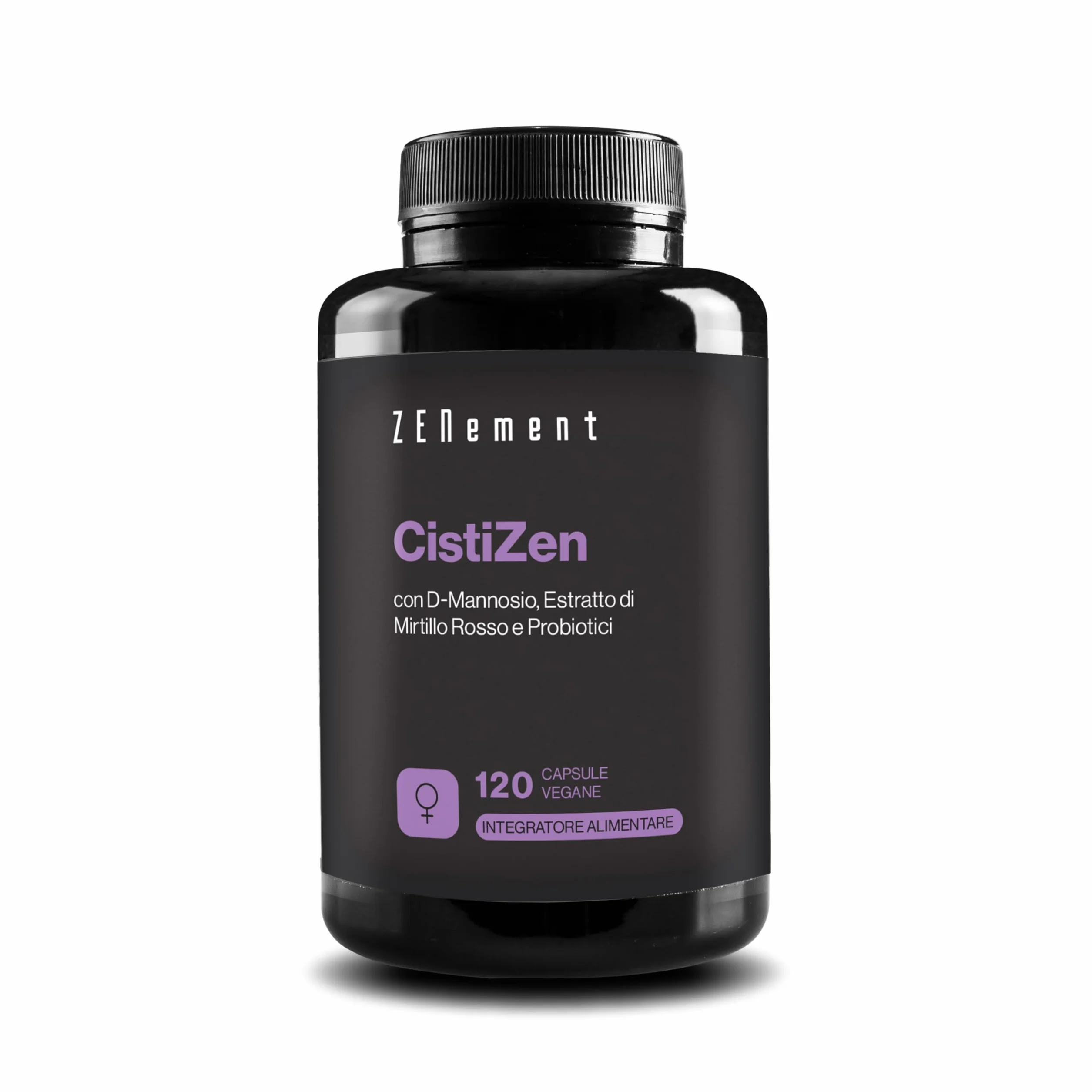 CistiZen - Con D-Mannosio, Mirtillo Rosso e 5 Ceppi Probiotici – 120 Capsule Vegane, Senza Additivi, Senza OGM, Senza Glutine, Senza Lattosio, Senza Soia – Zenement