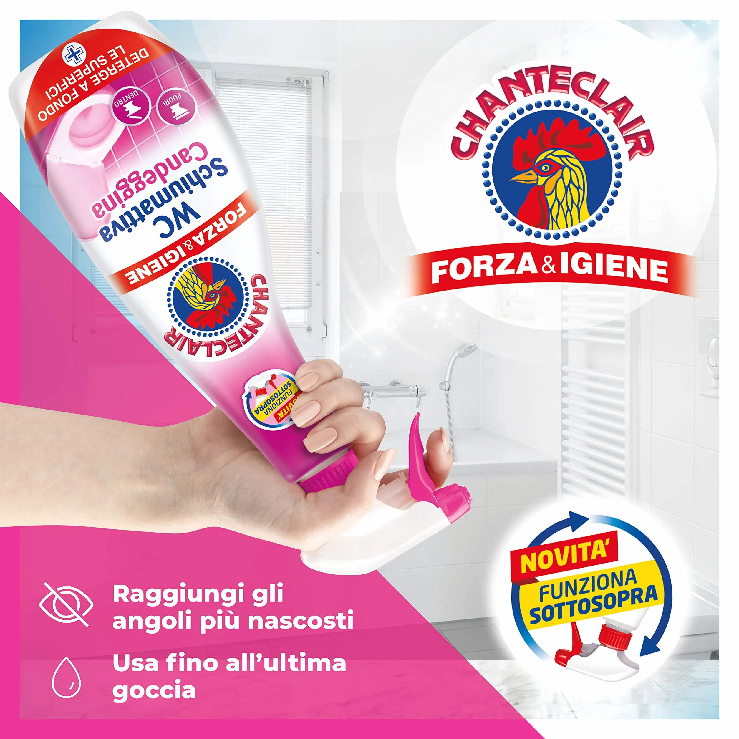 Chanteclair - WC Schiumattiva con Candeggina - Pulisce e Igienizza, Funziona anche Sottosopra, Forza&Igiene - 625 ml