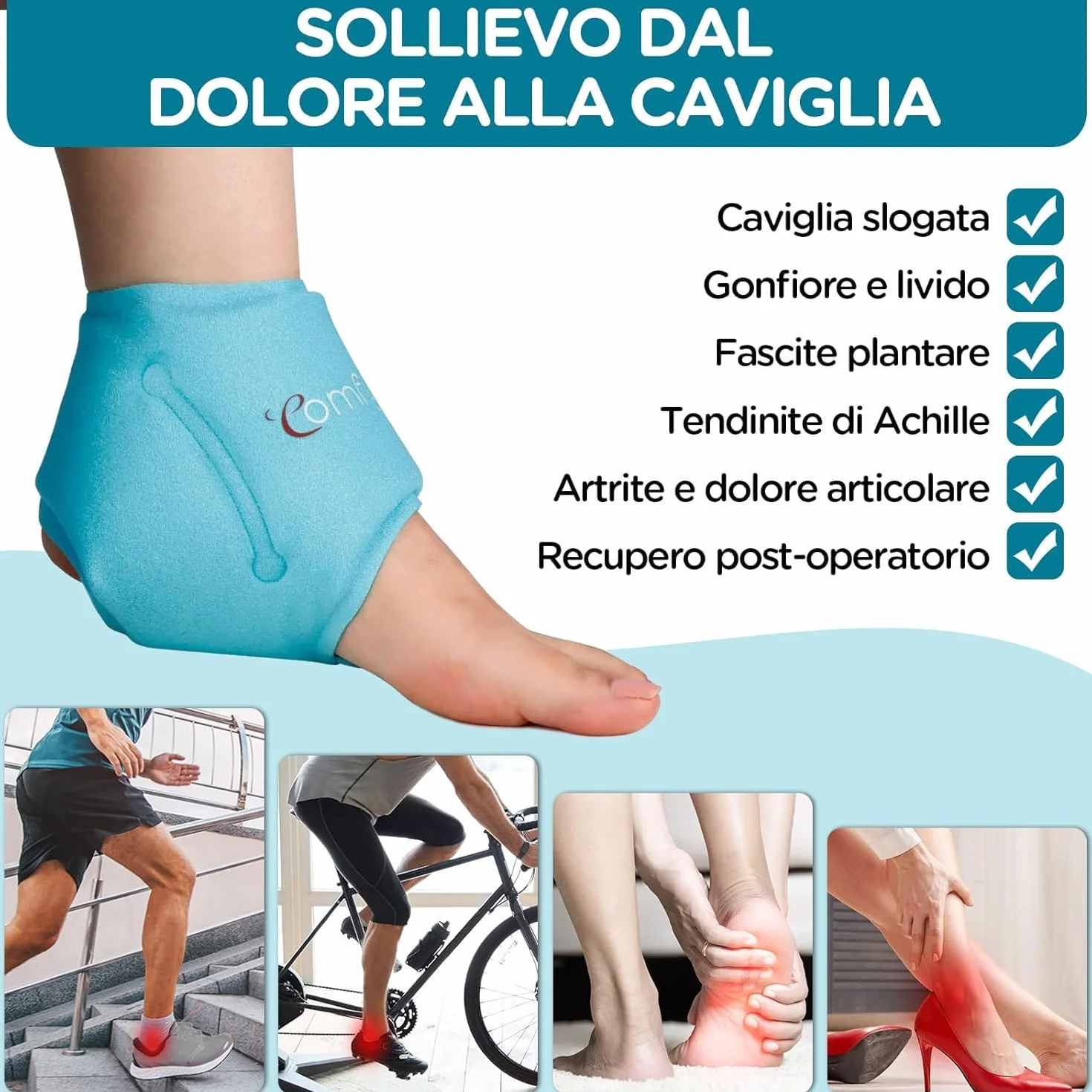 Comfytemp Manicotto refrigerante per piedi e caviglie, in gel refrigerante (1 pezzo), per tendine d'Achille, gonfiore