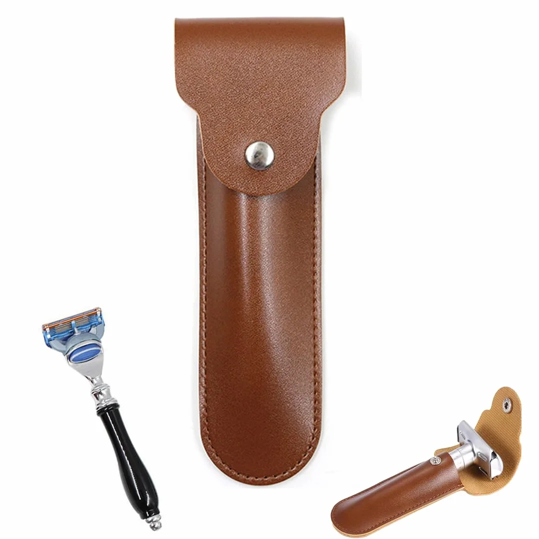 JEYORZY 1 pcs Guaina Protettiva in Pelle per Rasoio di Sicurezza, per Rasoio Custodia da Viaggio Manuale per Rasoi di Sicurezza un Doppio Bordo nel Pelle, Custodia Votre Rasoir Bien protégé, marrone
