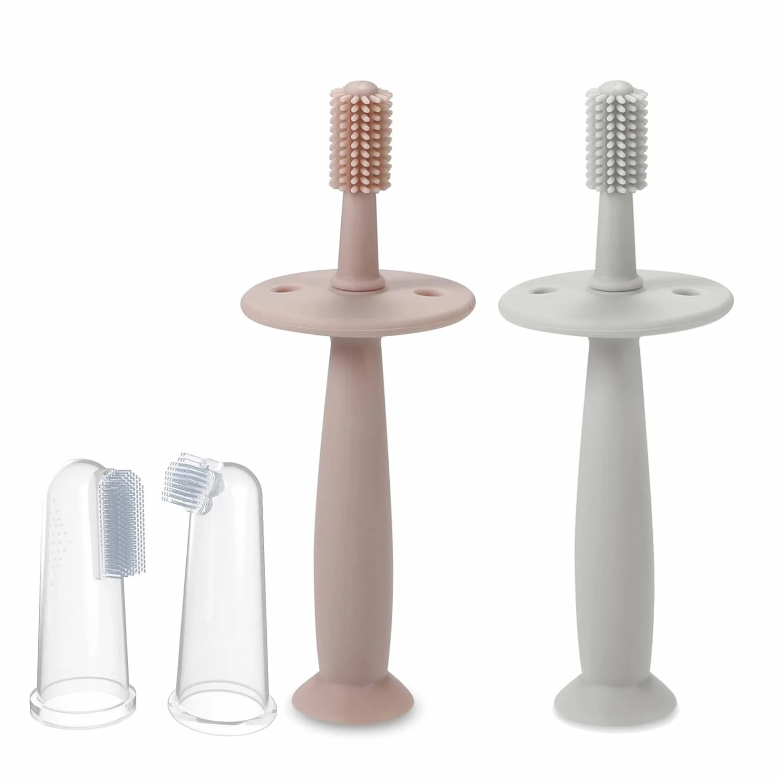 PandaEar Silicone Spazzolino da denti per neonati (4 set)| 2 spazzolino giochi dentizione neonato + 2 spazzolino da dito neonato sollievo| massaggia gengive neonati refrigerante, 3 mesi in su