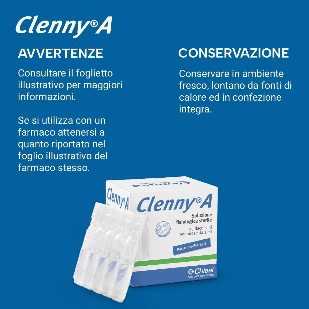Clenny A Soluzione Fisiologica Sterile Predosata per Aerosolterapia 25 Flaconcini Monouso 2ml