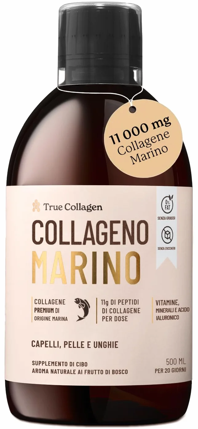 True Collagen Premium 11000mg collagene marino 500 ml collagene idrolizzato puro Tipo I e III acido ialuronico biotina capelli vitamine minerali senza zucchero