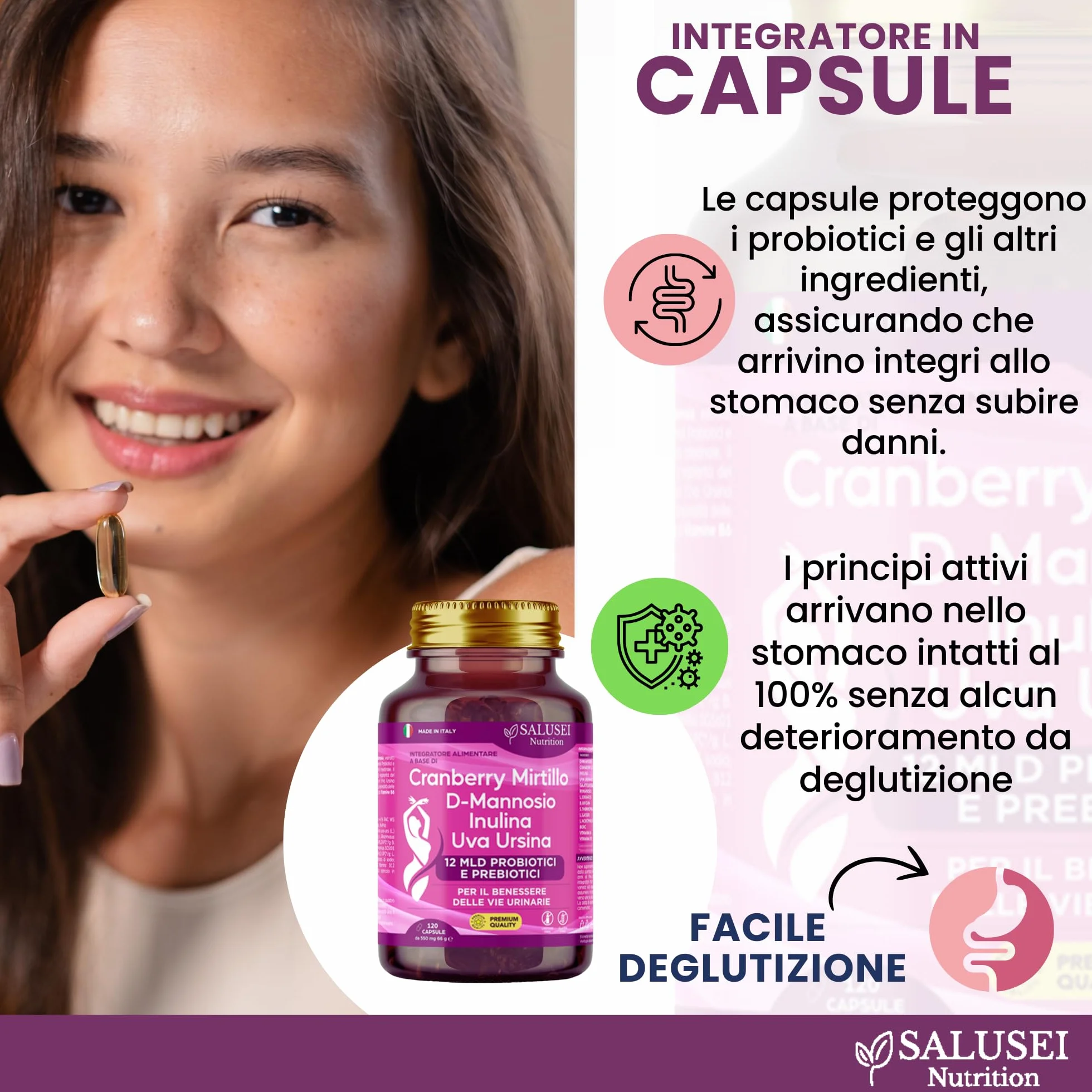 D-Mannosio Capsule Integratore per Cistite con Cranberry, Uva Ursina, Probiotici Donna e Candida Support