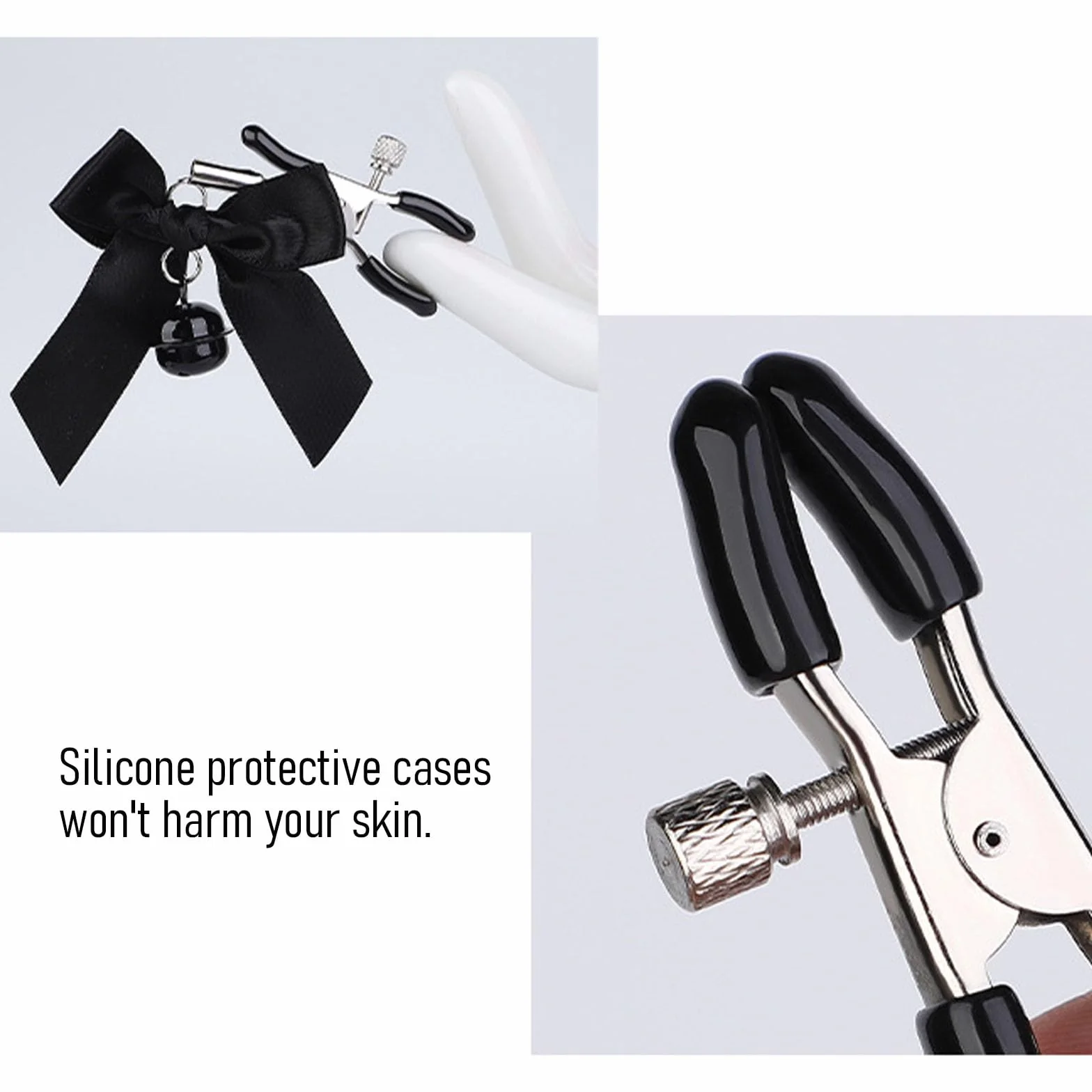 Pinze per Capezzoli Regolabili in Acciaio Inossidabile con Campanellini – Clip Decorativi a Forma di Fiocco, Accessori di Stimolazione con Pressione Regolabile per Donne e Coppie