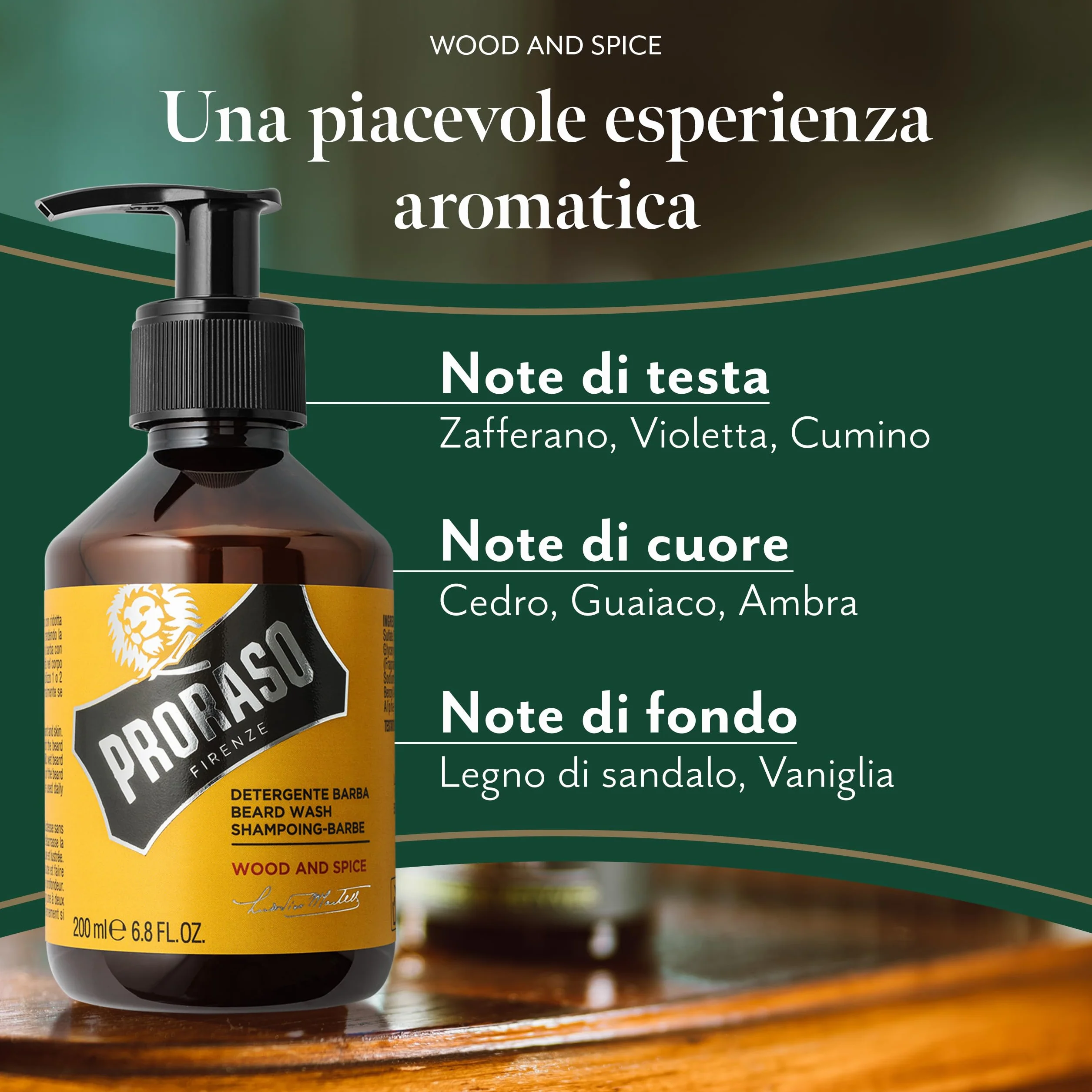 Proraso Detergente Barba Wood and Spice 200ml Shampoo barba purificante uomo Made in Italy