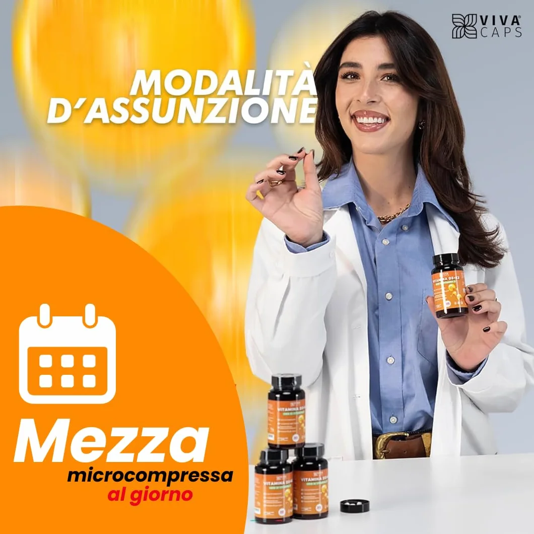 Vitamina D3 K2 MK7 Vegana Alto Dosaggio 365 Micro Compresse 4000 UI 200 mcg Menachinone Sistema Immunitario Ossa Denti Made in Italy