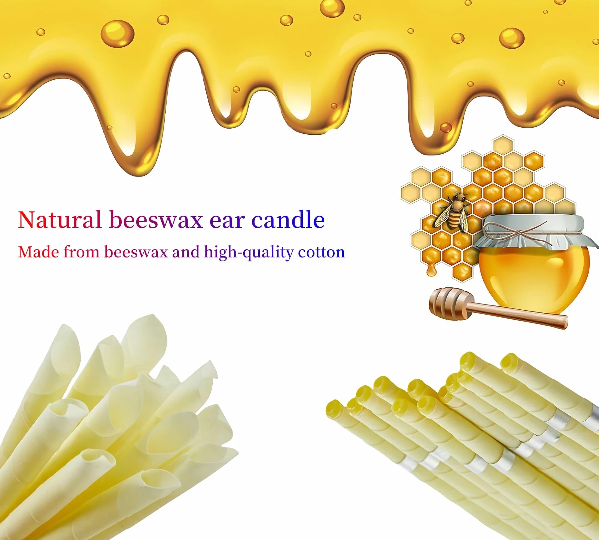 Rimiko 16 Pezzi Candele per Orecchie, Coni per Orecchie di Cera d'Api Naturali, Candele Orecchie Cerume con Dischi Protettivi e Batuffolo di Cotone