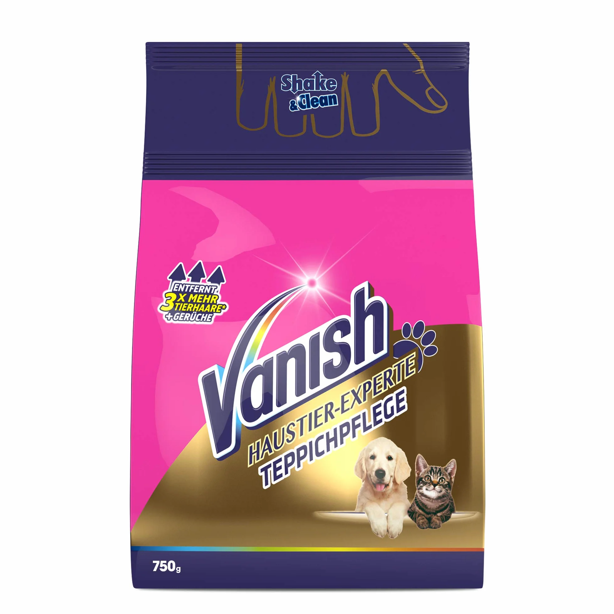 Vanish Pet Experte Detergente per tappeti e tappezzeria – 1 x 750 g – Polvere per la cura di vari tessuti e tappezzeria, ideale per grandi superfici – contro sporco, peli di animali domestici e odori