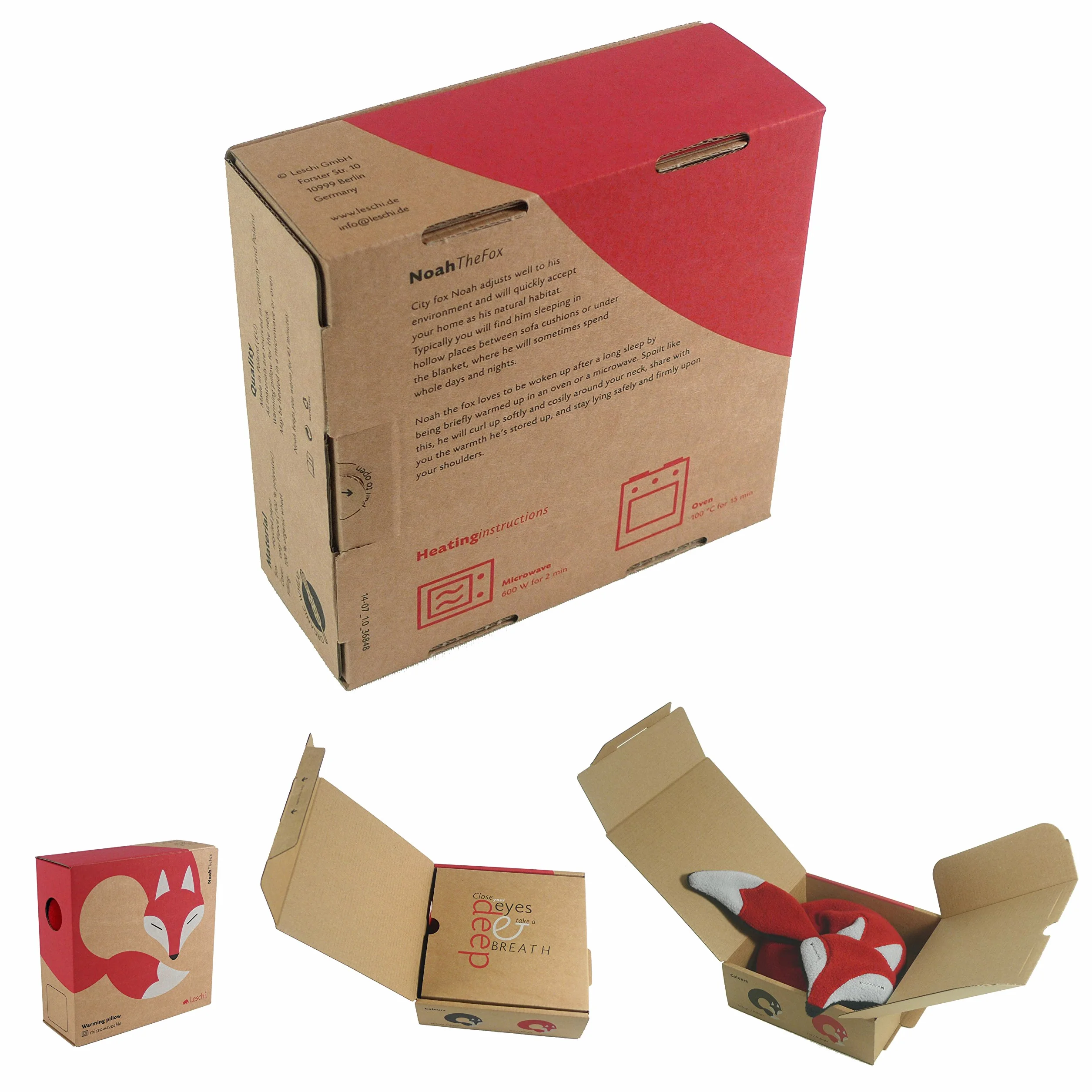 CUSCINO RISCALDABILE Leschi per la pancia e la schiena/Per collo, cervicale e coliche dei neonati/Per microonde, con semi di grano/Noah la volpe, rosso nero