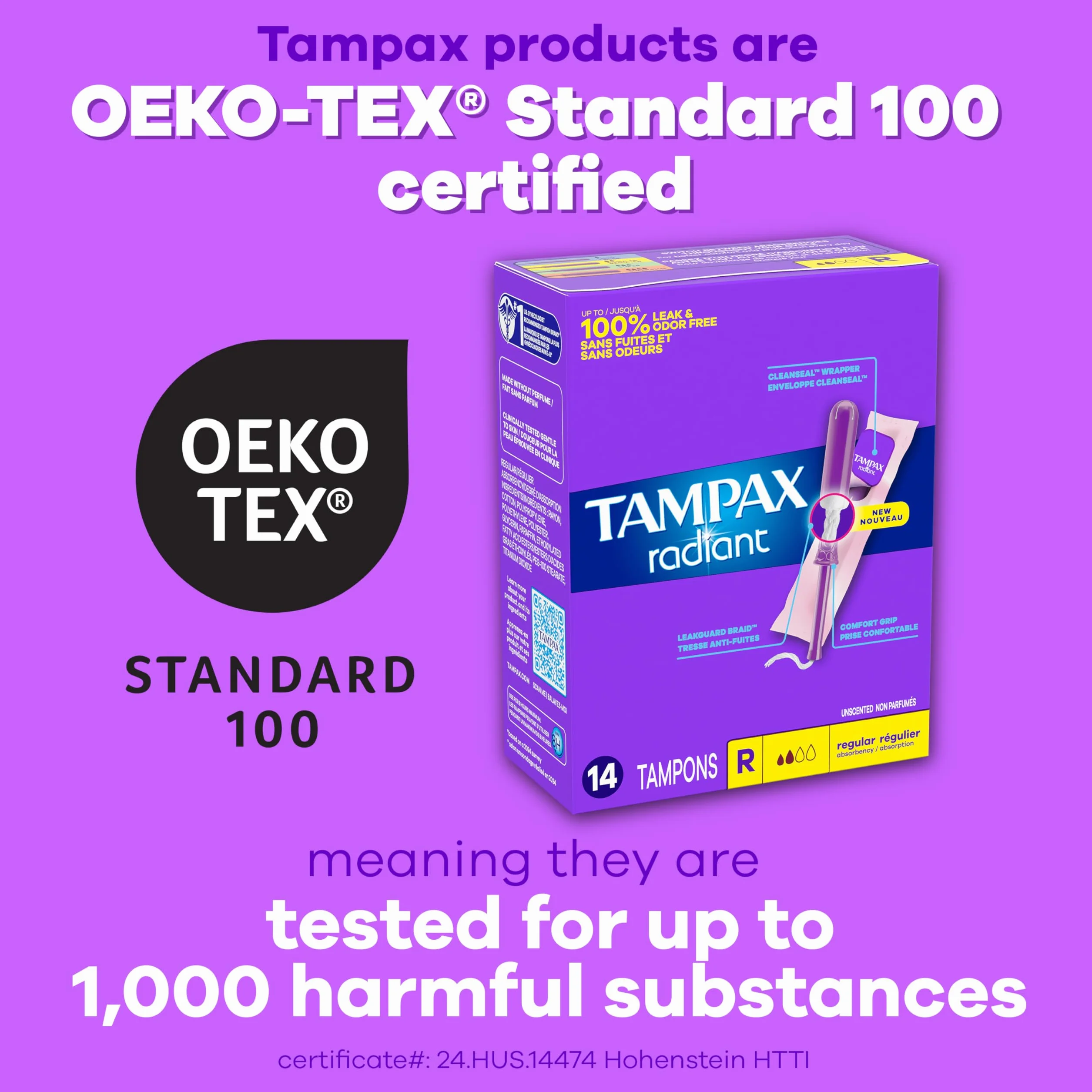 Tampax Radiant Tampons Multi Pack LeakGuard, assorbenza leggera/regolare, 78 pezzi