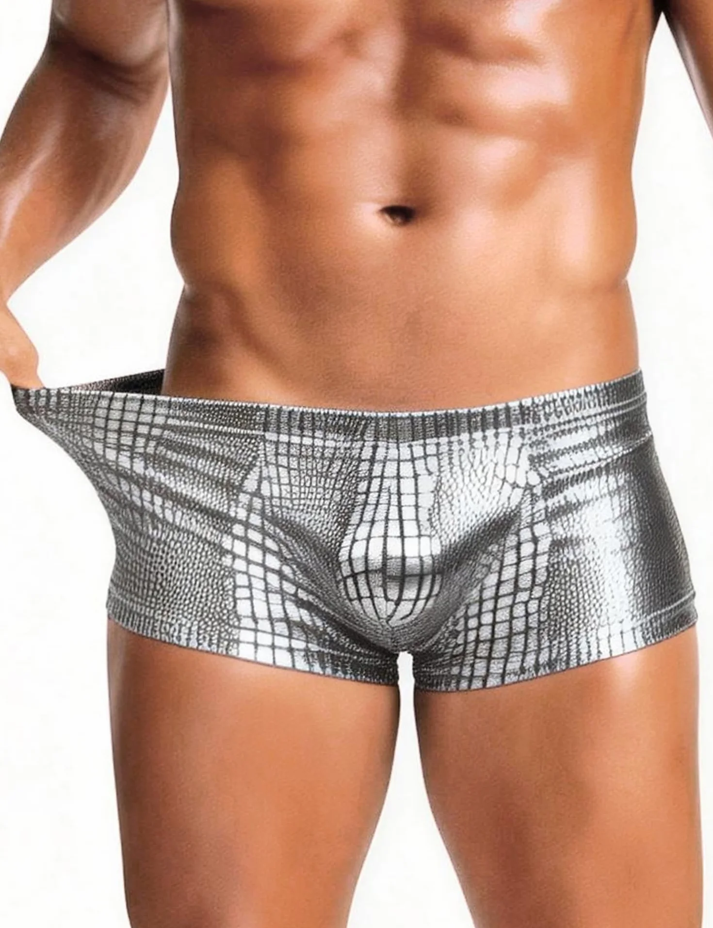 ohyeahlady Boxer Uomo Elasticizzati Pelle PU Biancheria Intima a Vita Bassa con Tasca a U