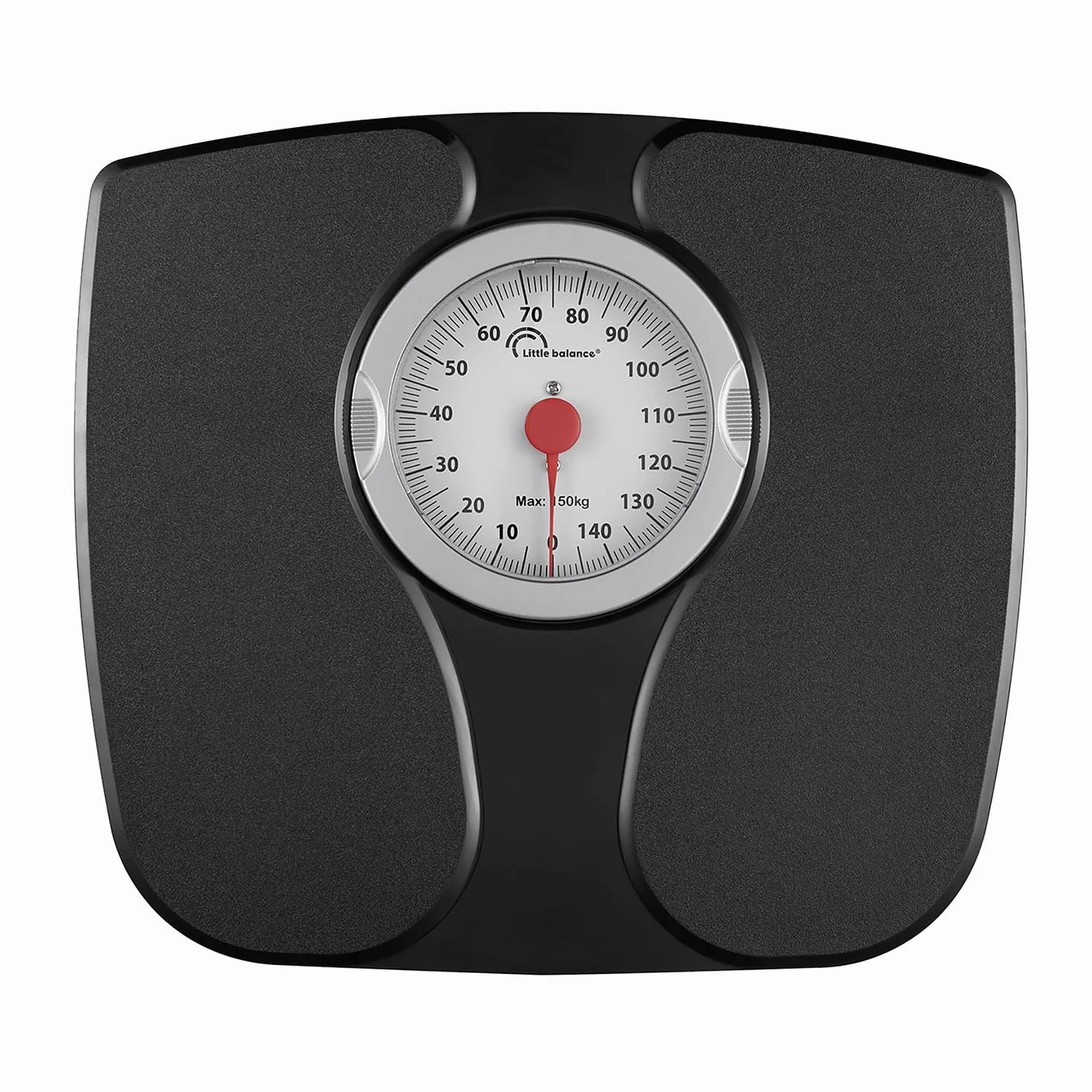 LITTLE BALANCE 8727 Confort 150, Bilancia pesapersone meccanica, Bilancia con schermo XL, Forma compatta, 150 kg, Nero