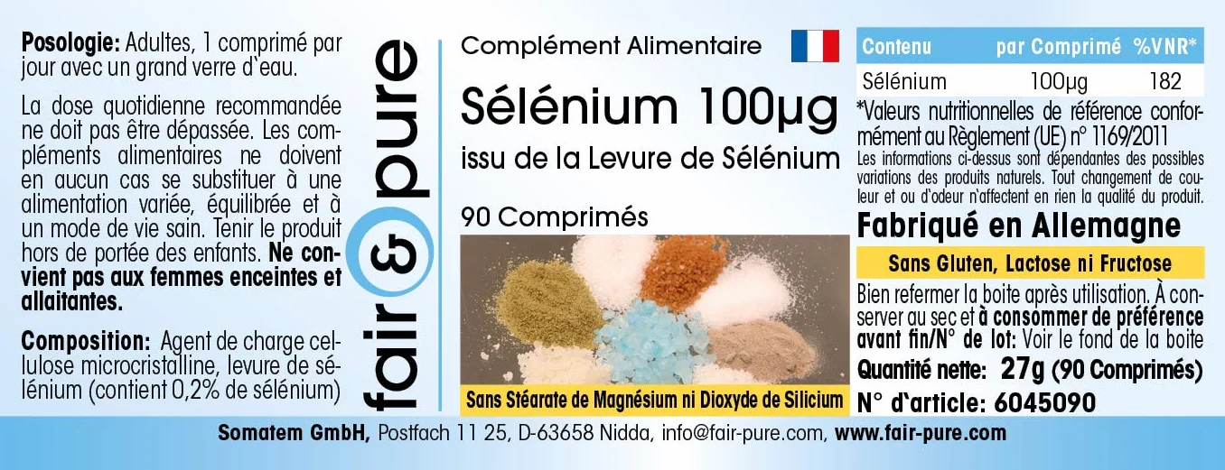 Fair & Pure® - Selenio 100µg - Lievito di selenio in polvere - Vegan - 90 Compresse