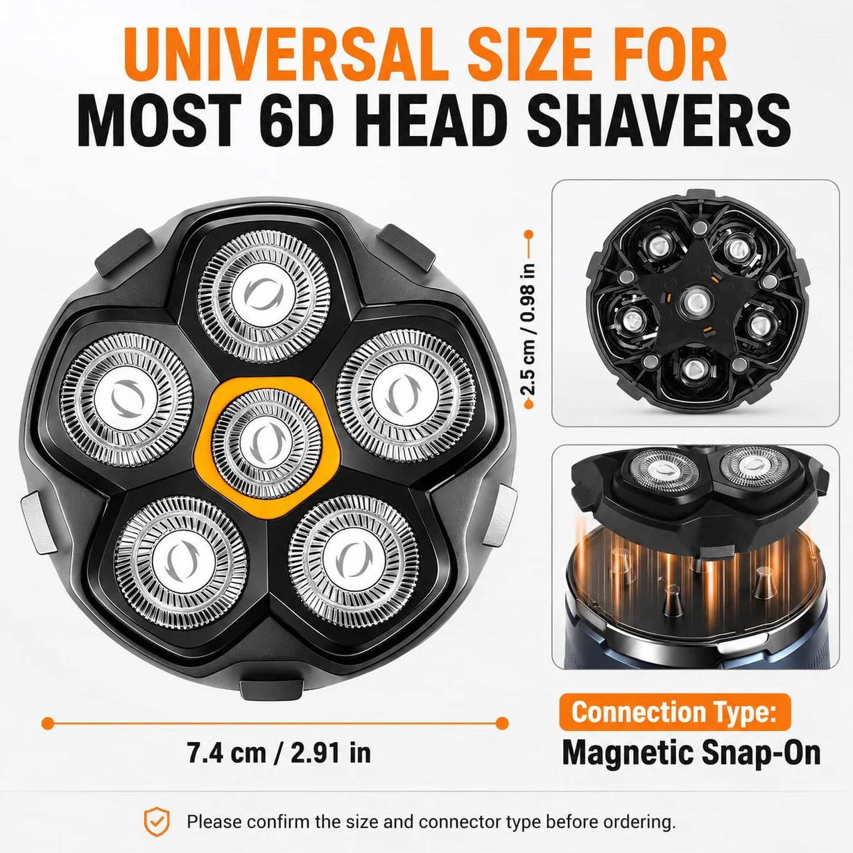 Testina di Ricambio 6D per Rasoi Uomo – Testina di Rasatura Magnetica, Rasatura a Secco & Umida, Compatibile con Kensen, JoyKoi, Kibiy (Giallo, 2 Pezzi)