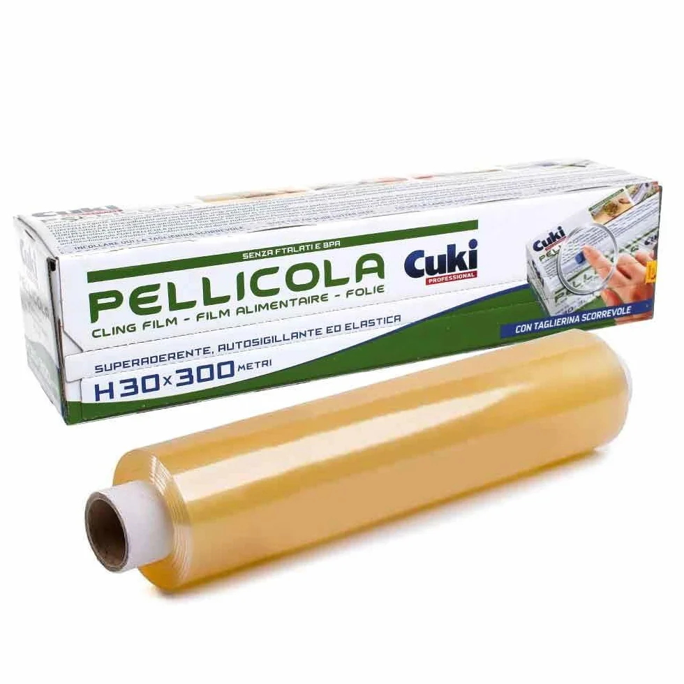 Pellicola Trasparente per Alimenti in PVC 30 cm x 300 m con Taglierina Scorrevole, Rotolo Professionale per Conservazione e Copertura Cibi