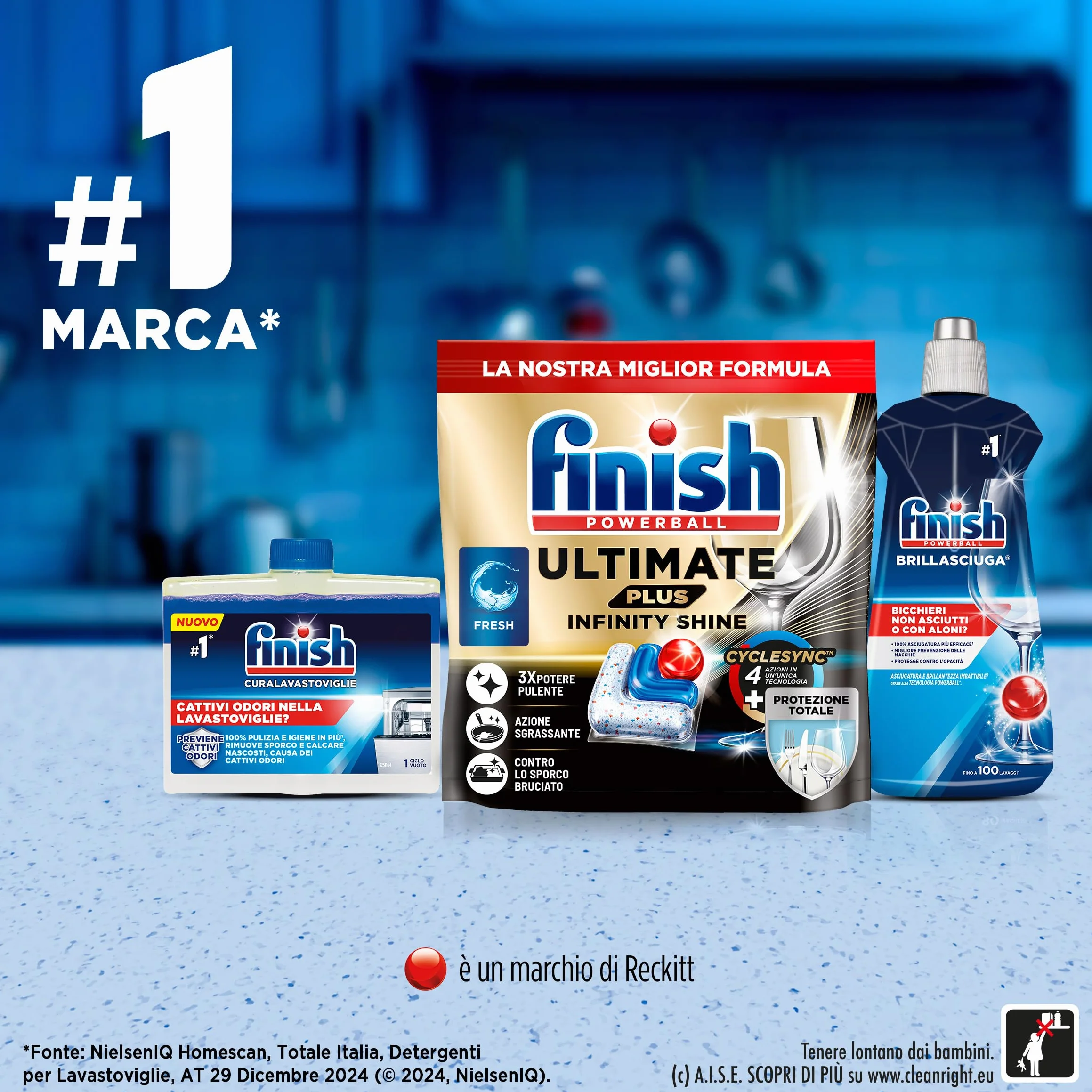 Finish Ultimate PLUS Infinity Shine Pastiglie Lavastoviglie al Limone, 105 Capsule con Scudo Protettivo contro lo Sporco e i Residui Incrostati