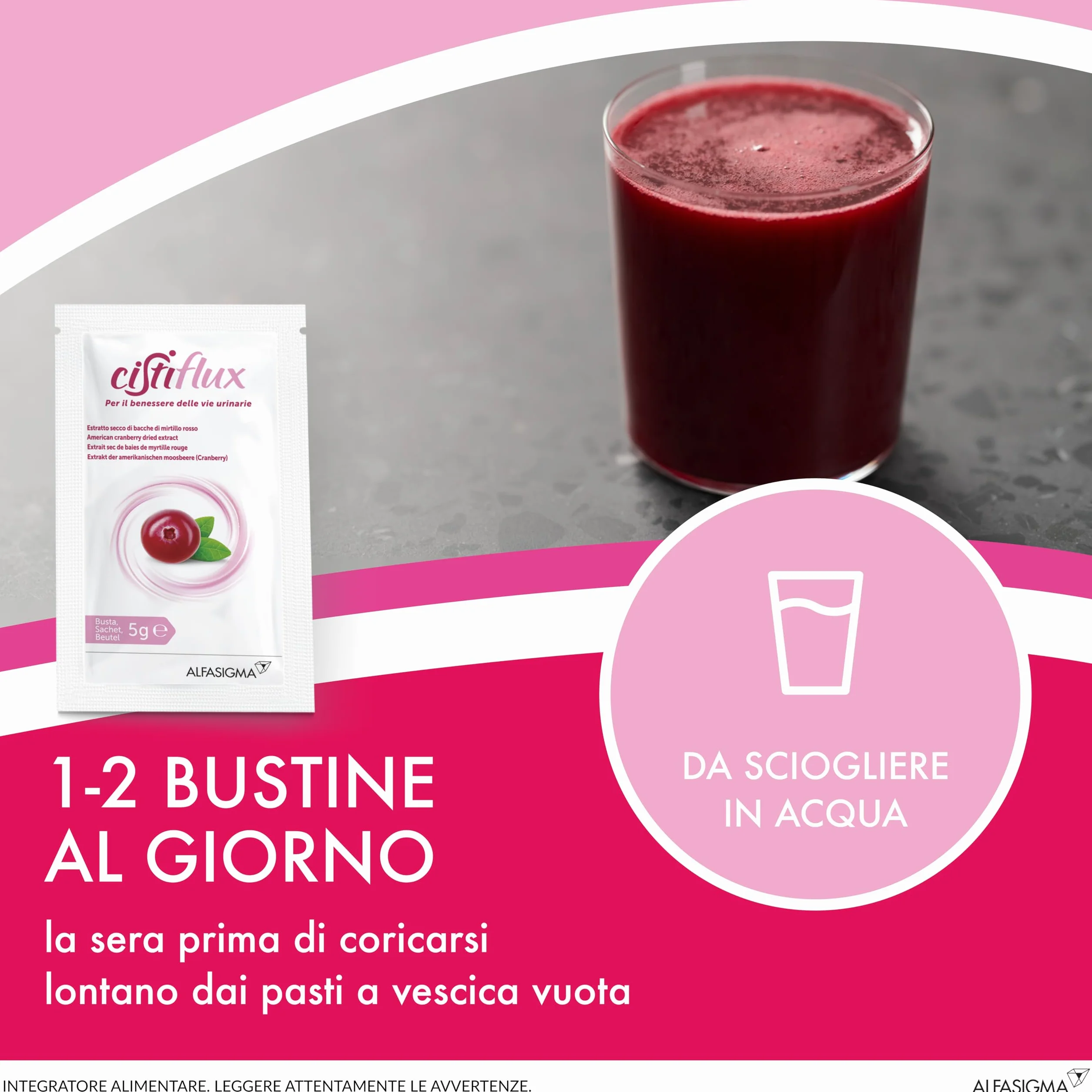Cistiflux Integratore Mirtillo Rosso Cranberry Americano D-Mannosio Vie Urinarie 28 Bustine Frutti di Bosco