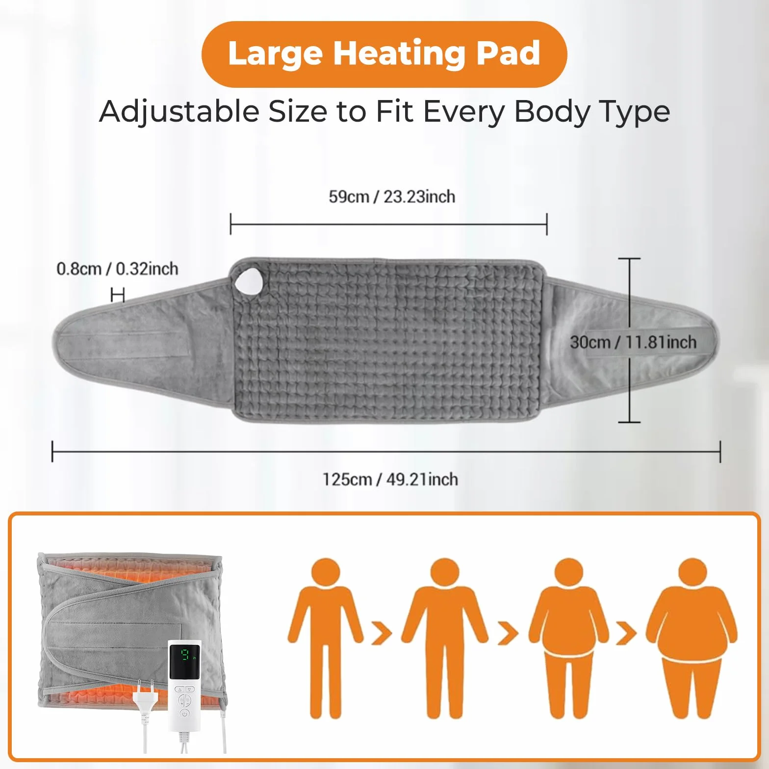 Souvik Termoforo Elettrico Lombare, Rapido Cuscino Termico Elettrico Per Schiena Spalle Addome, con 9 livelli di temperatura, 4 timer, lavabile in lavatrice per donne e uomini, 125 x 30 cm