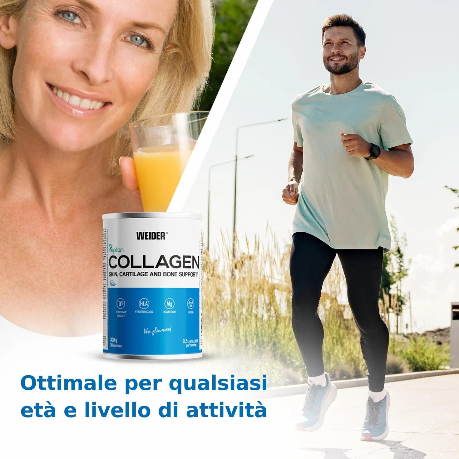 Weider Collagen 300g Collagene Bovino in Polvere con Acido Ialuronico, Magnesio e Vitamina C Peptidi di Collagene Peptan