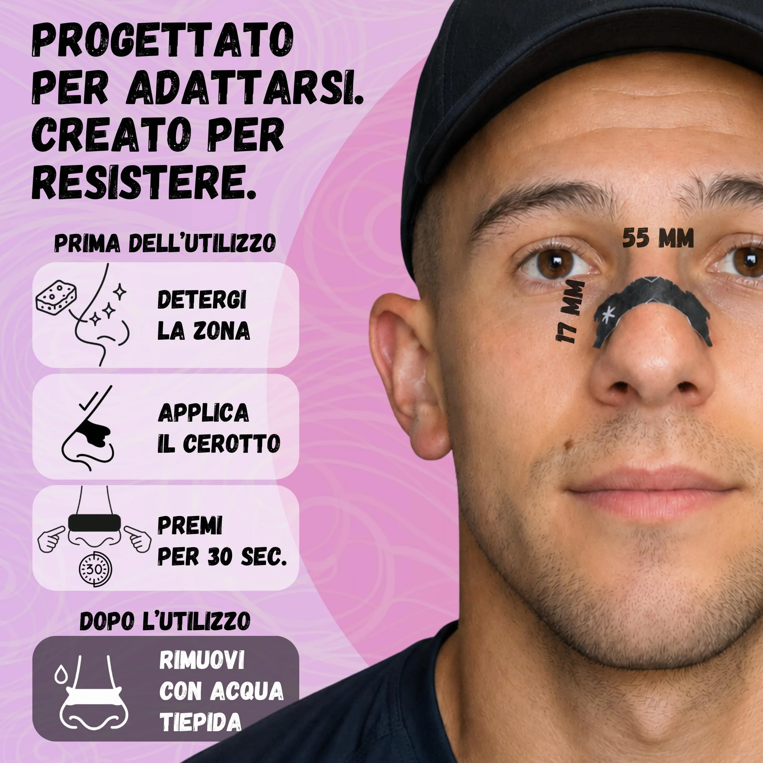 ORYA 30 Cerotti Nasali Antirussamento Sport, Dilatatore Nasale Respirare Meglio, Nero