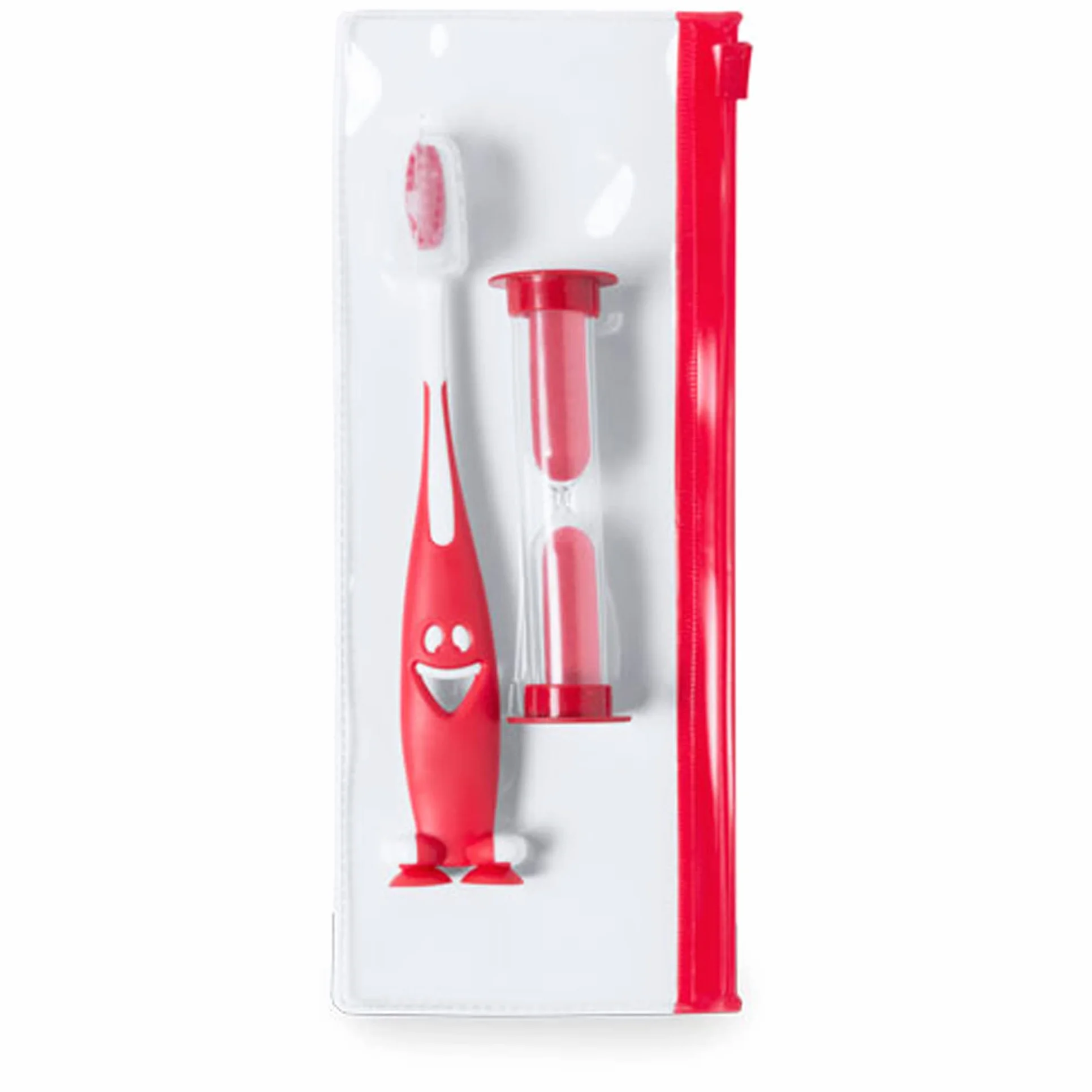 Set Astuccio con Spazzolino da Denti Orologio di Sabbia Clessidra Bimbi Bambini (ROSSO)