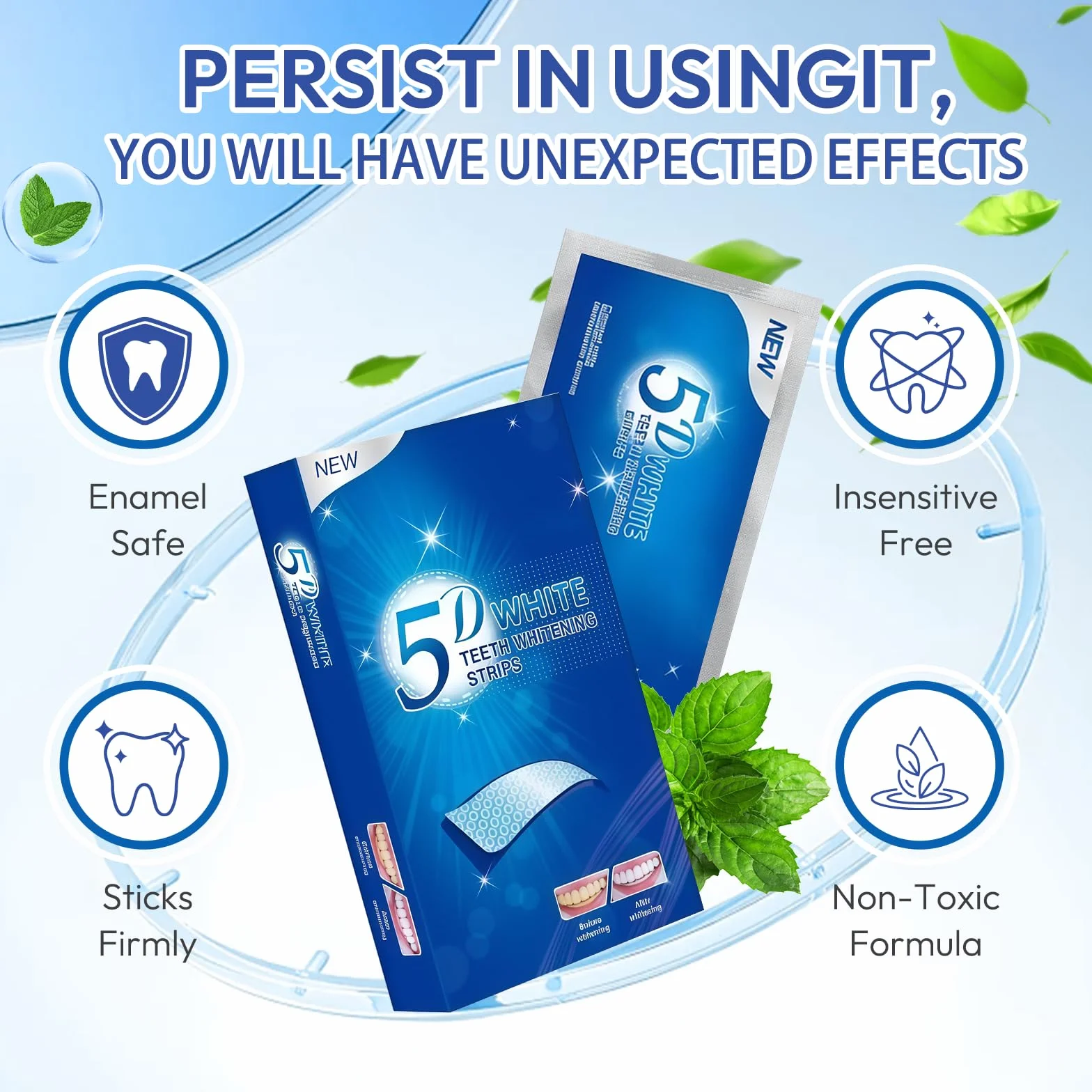 28 Strisce Sbiancanti Denti, Trattamento Sbiancante per Uso Domestico, Professionale Teeth Whitening Aiuta a Ridurre Macchie di Caffè, Tè, Vino, Rapido e Formula Delicata alla, Menta