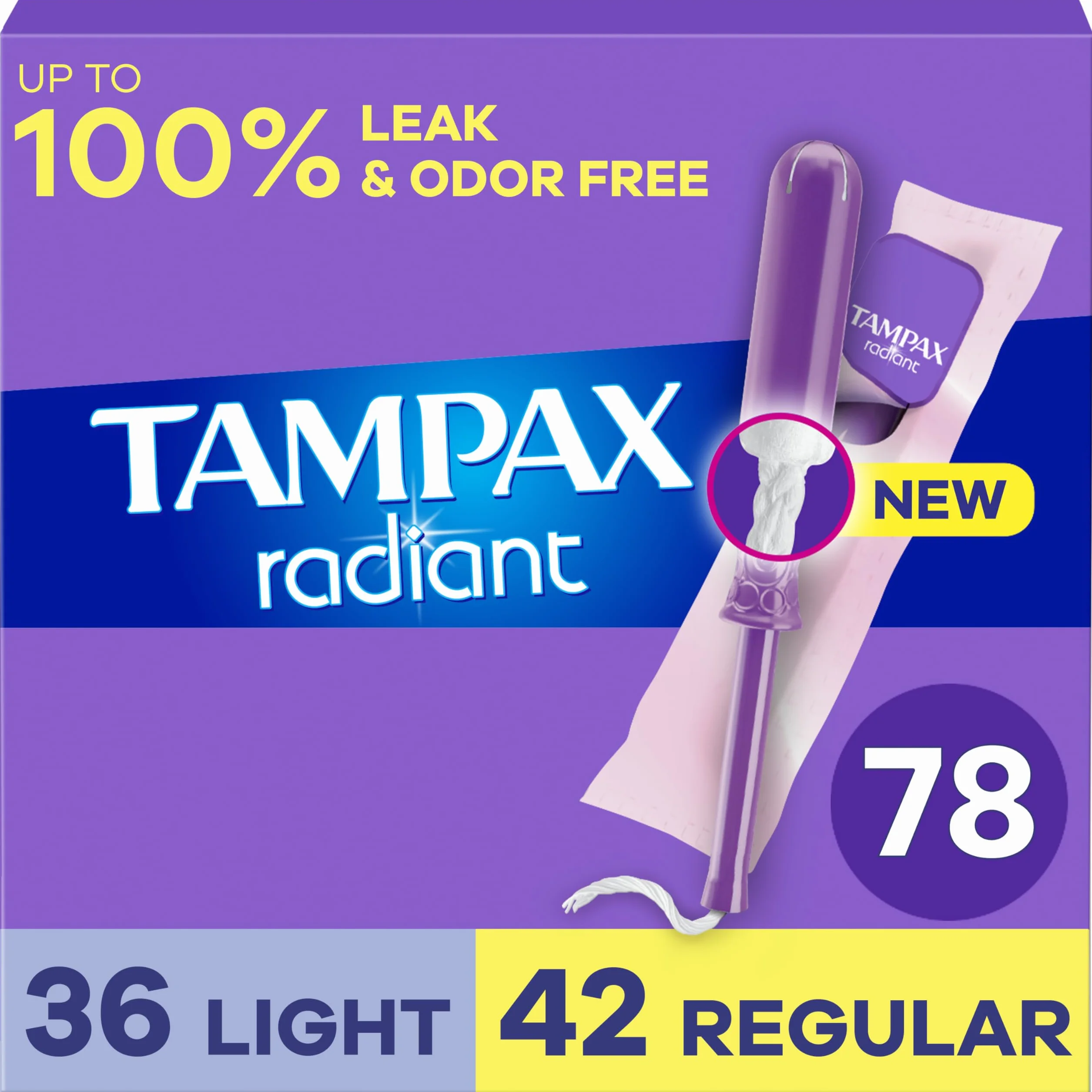 Tampax Radiant Tampons Multi Pack LeakGuard, assorbenza leggera/regolare, 78 pezzi