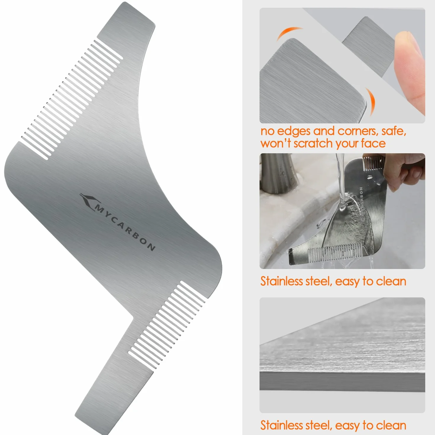 MYCARBON Pettine Barba Forma Uomo in Acciaio Inossidabile Disegno Z per Styling Taglio Barba Pettine da Barba Modellante Portatile