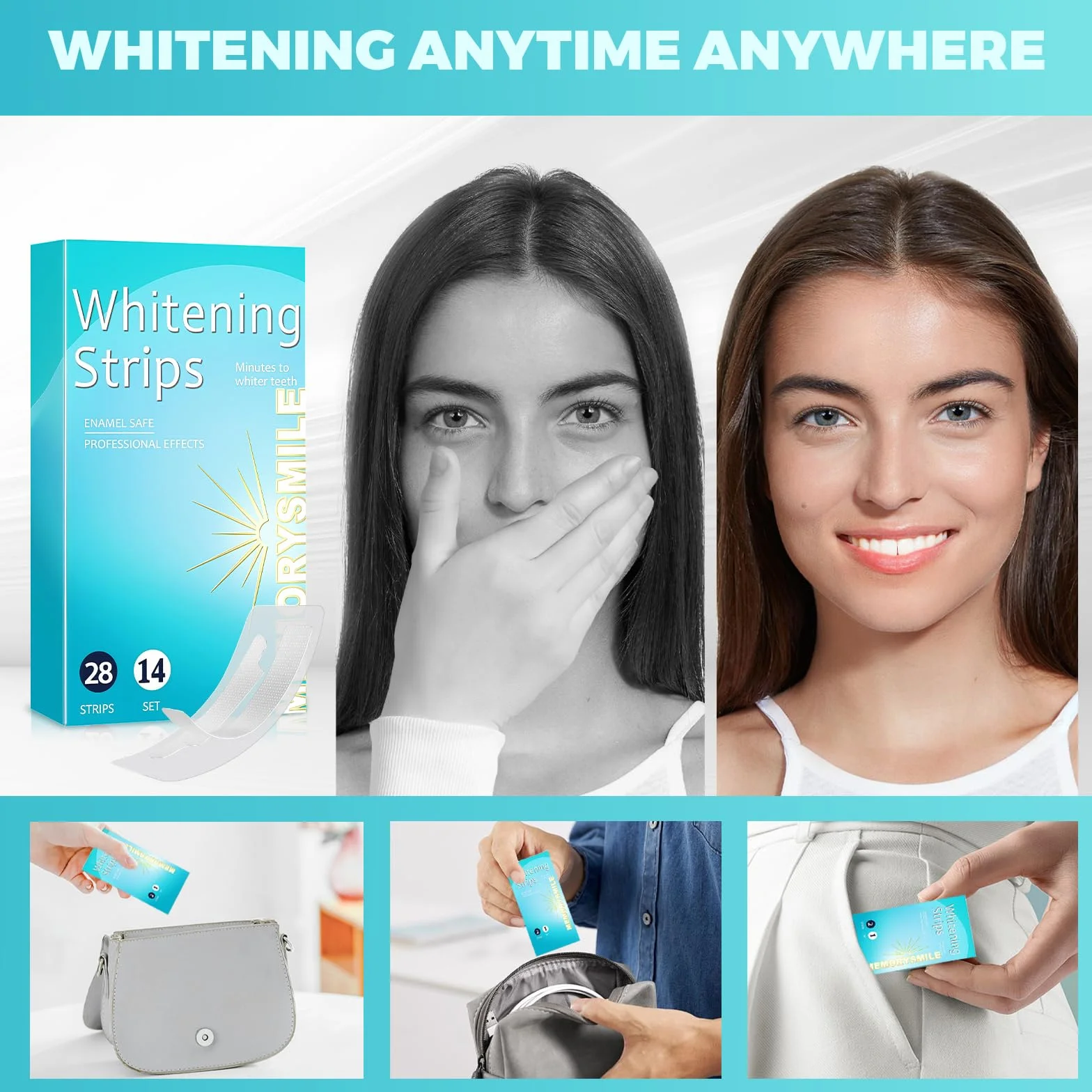 28 Strisce Sbiancanti Denti, Sbiancamento denti professionale, sbiancante denti Rimozione delicata delle macchie dentali, whitening strips Rimuove le Macchie Profonde Sicuro per Denti Smalto
